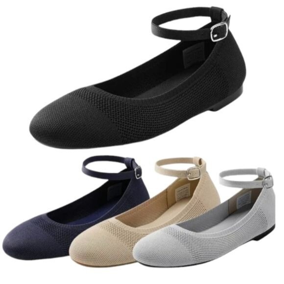 Burudani Black Knit Mary Jane Round Flats Women’s Size 7.5 Comfort Slip-On Shoes