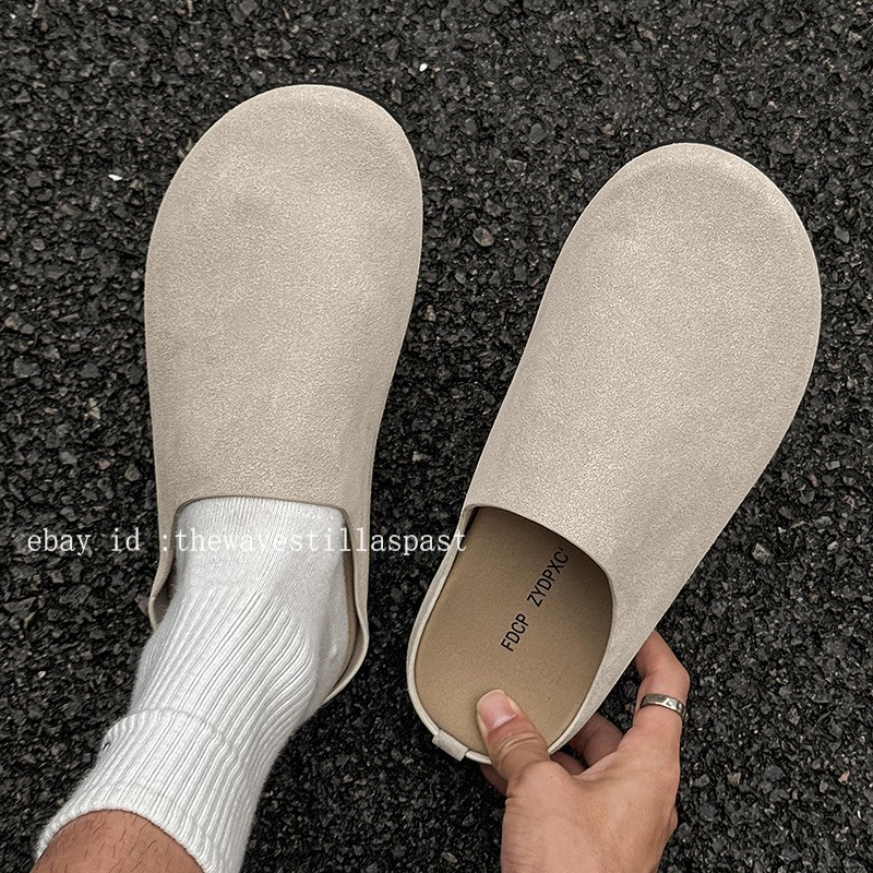 Mens Suede Mule Slip-On Clogs Casual Round Toe Slippers Flat Loafers Shoes Wide