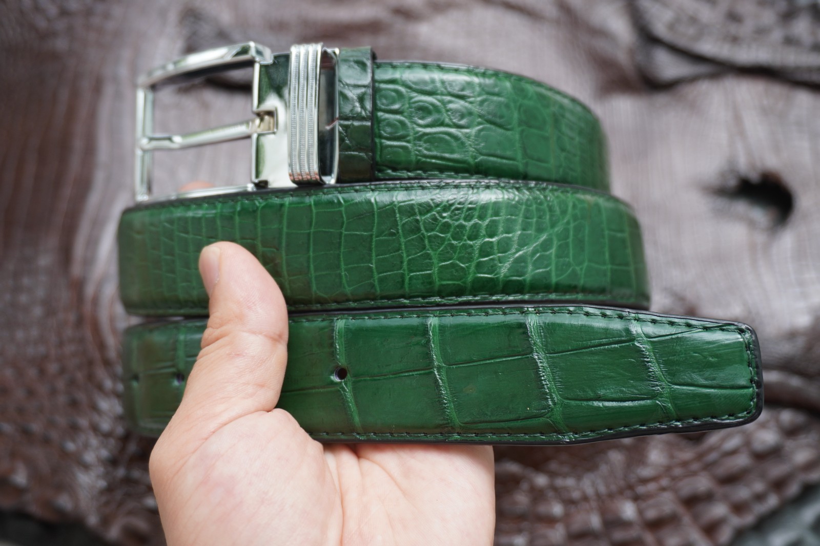 W 1.3 inch – Green Genuine Crocodile Belly Leather Skin Men’s Belt #L50