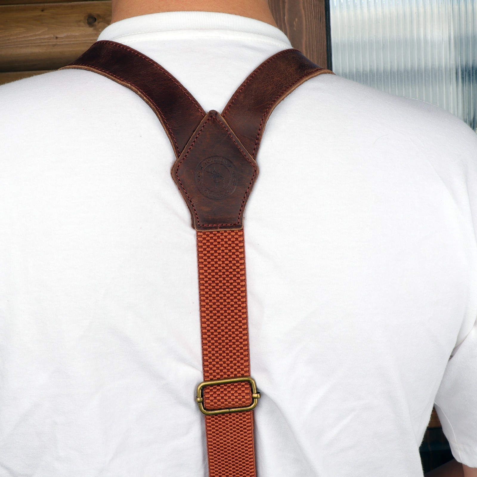 Tourbon Men’s Suspenders Y Back Adjustable Leather Y-Shaped 3 Hooks Pants Braces