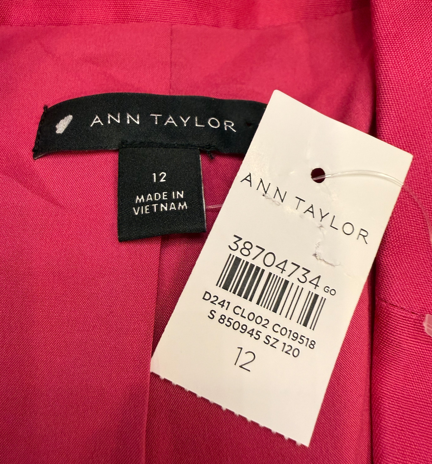 ANN TAYLOR BRIGHT PETUNIA STUDIO COLLECTION ONE BUTTON LONG BLAZER JACKET 12