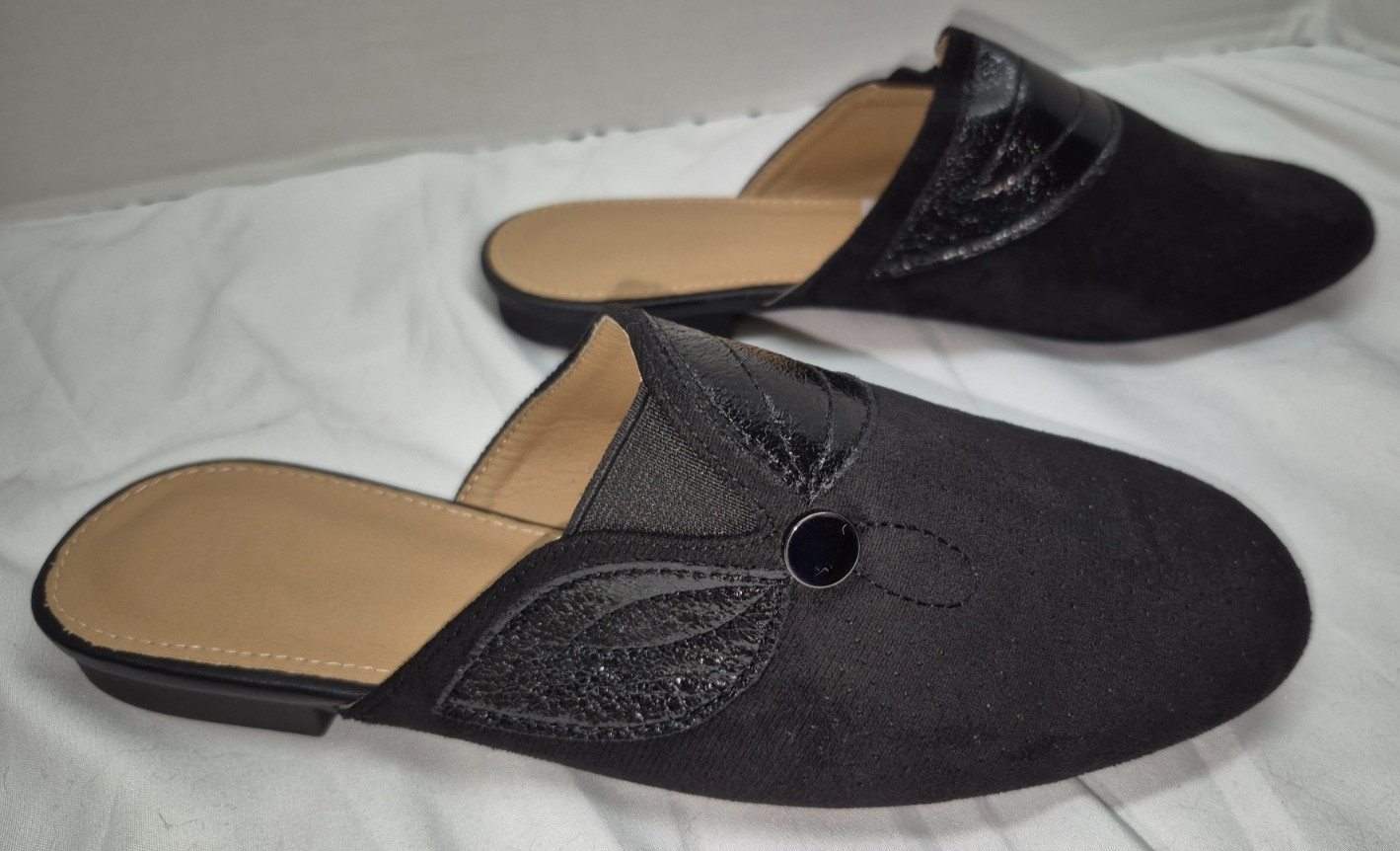 Black Perforated Slip On Closed Toe Mules Women’s Size 39 US 8 NWOB