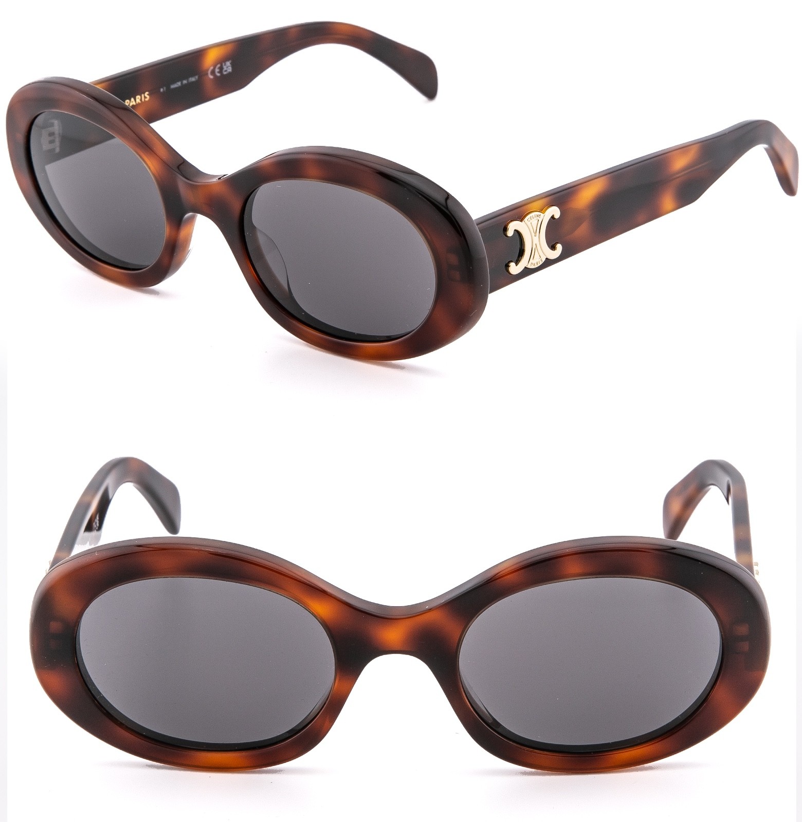 CELINE CL40194U 40194 TRIOMPHE Paris Brown Gold Logo Oval Unisex Sunglasses 53A