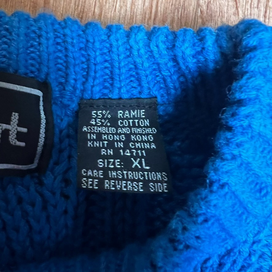 Vtg VanCort Cable Knit Chunky Sweater Men’s XL Blue Fisherman Crew Neck
