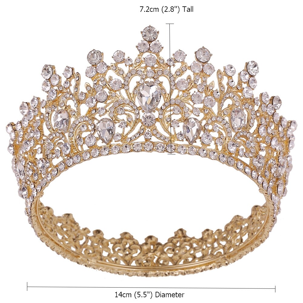 7.2cm Tall 14cm Diameter Crystal Wedding Queen Princess Tiara Crown For Women
