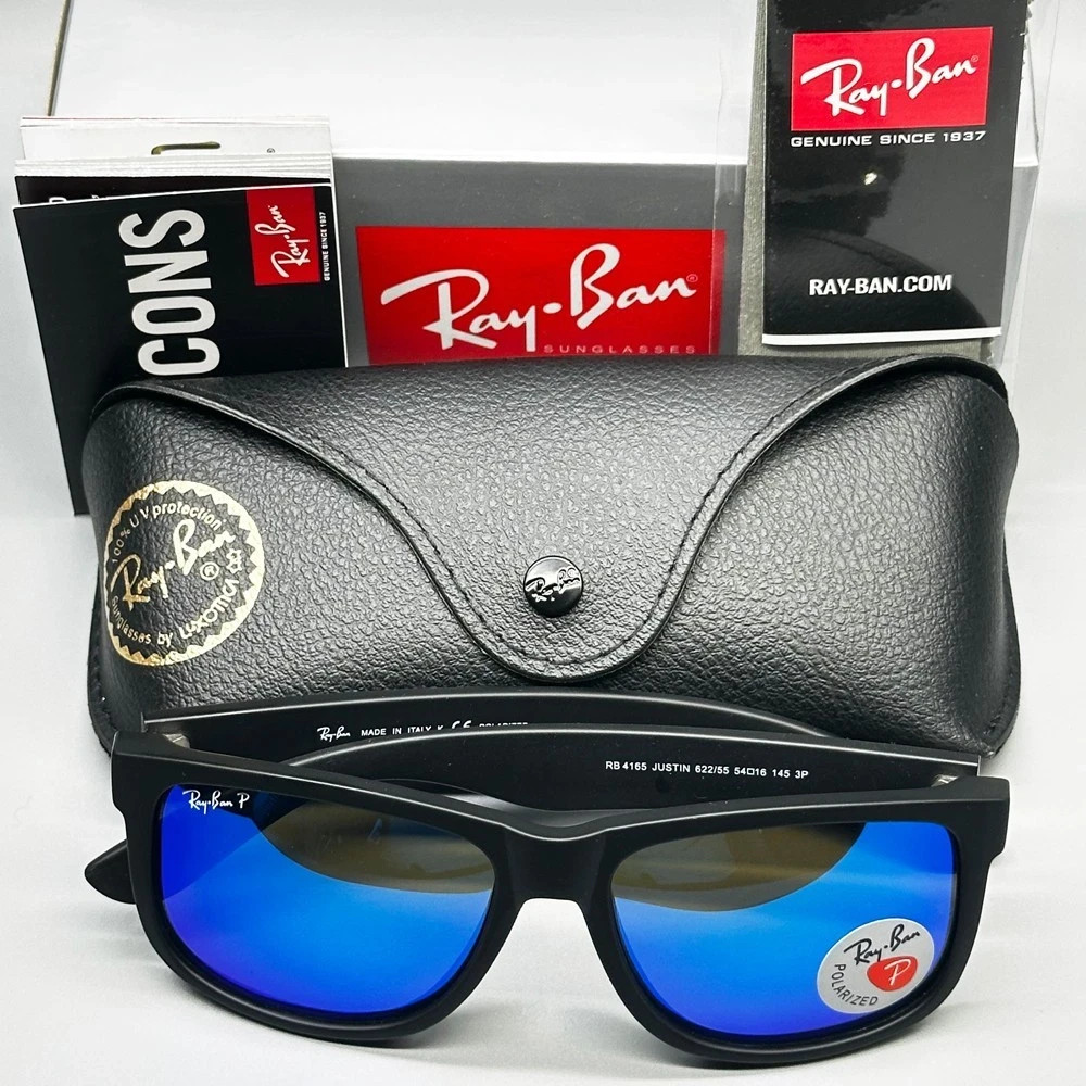 54mm Ray-Ban RB4165 622/55 Justin Black Frame Blue Polarized Lenses Sunglasses