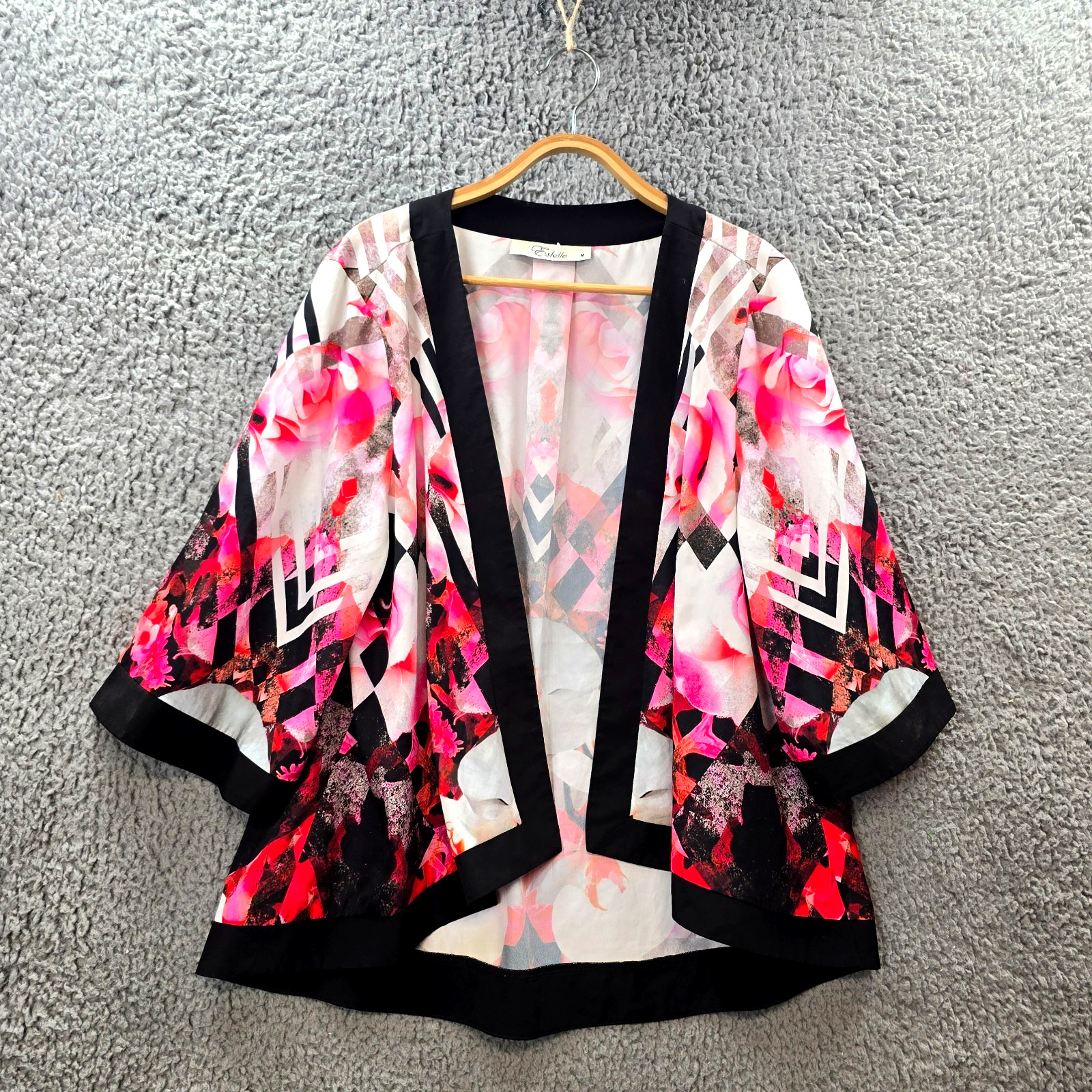 Estelle Womens Cardigan Top Plus Size M Black Pink Red White 3/4 Sleeve Open