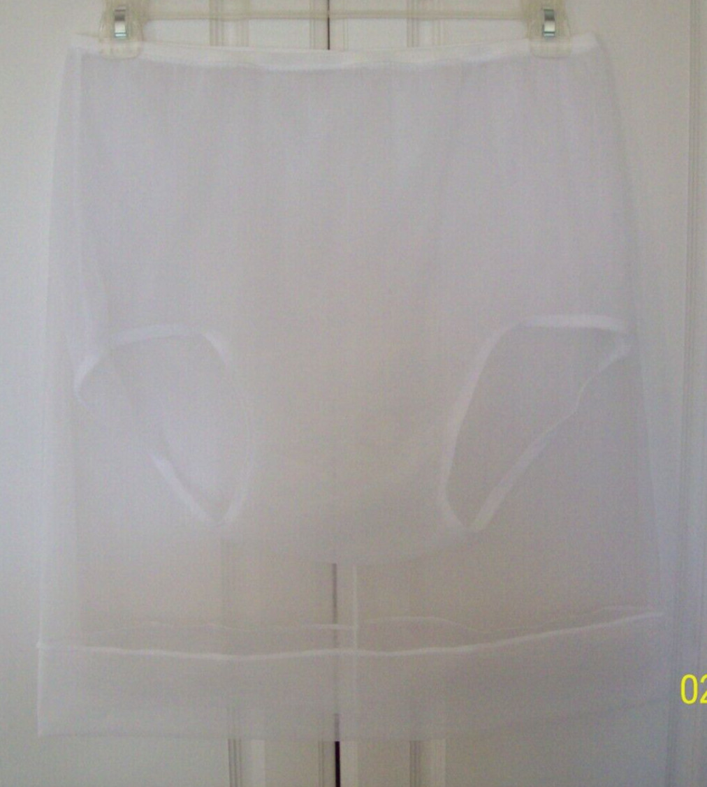 WHITE Sheer Nylon SLIP & 2 LAYER PANTY COMBO Sheer Hem 32-44 Waist Length 21 **