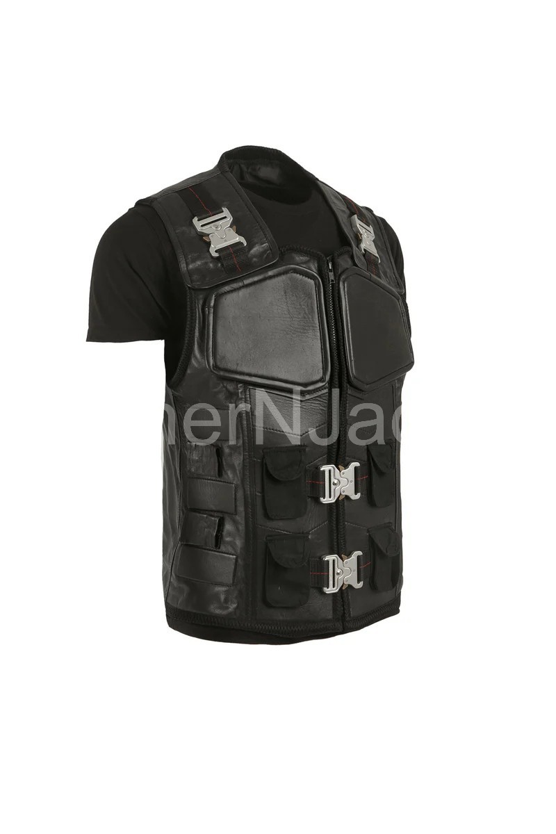 Mens Blade Wesley Snipes Trinity Cosplay Tactical Black Leather Vest Costume