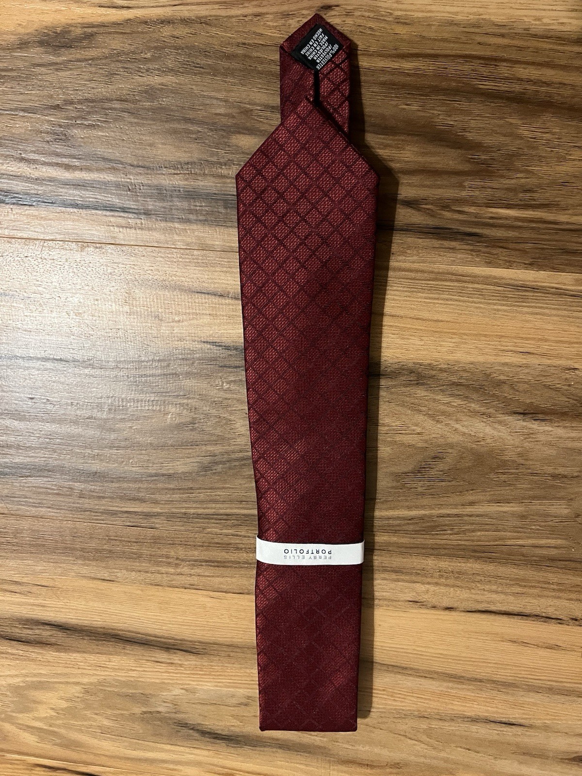 Perry Ellis Men’s Moretto Grid Tie Dark Red, 3-1/8 “ Width, MSRP $55