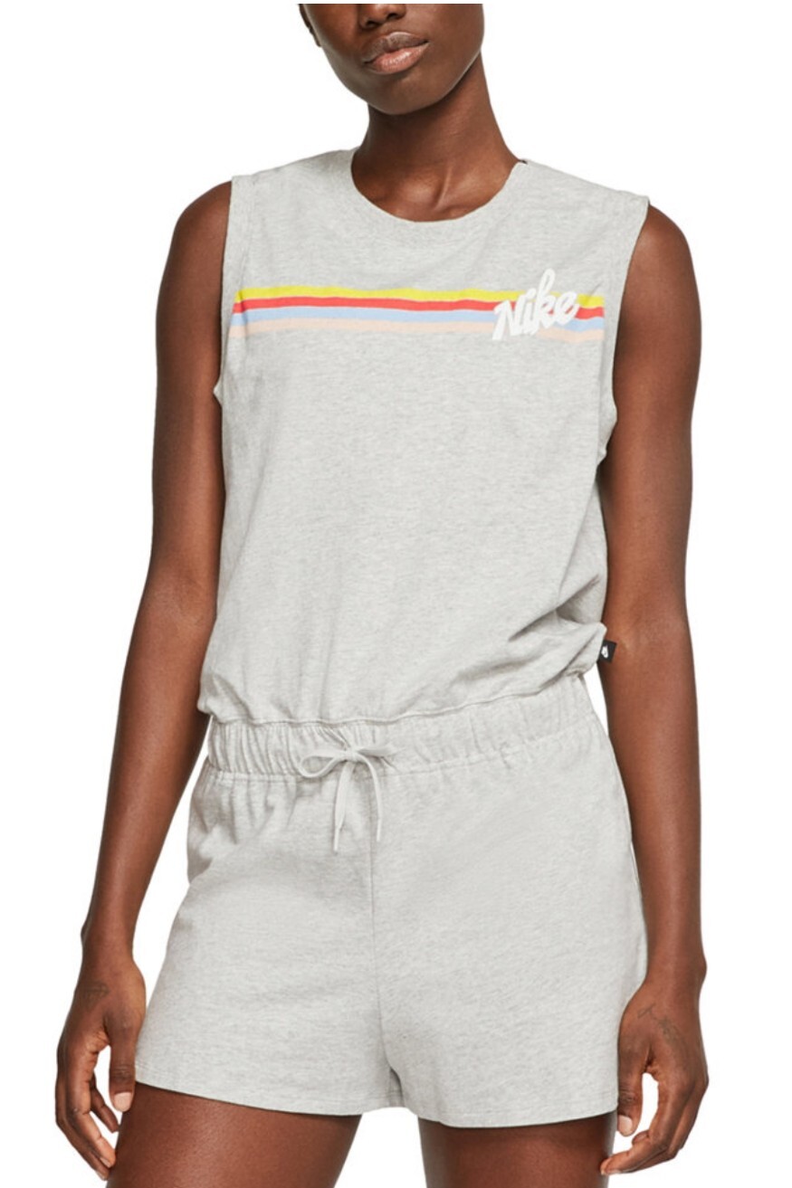Nike Women’s Romper Gray Retro Rainbow Sportswear Cotton Graphic Jersey NWT
