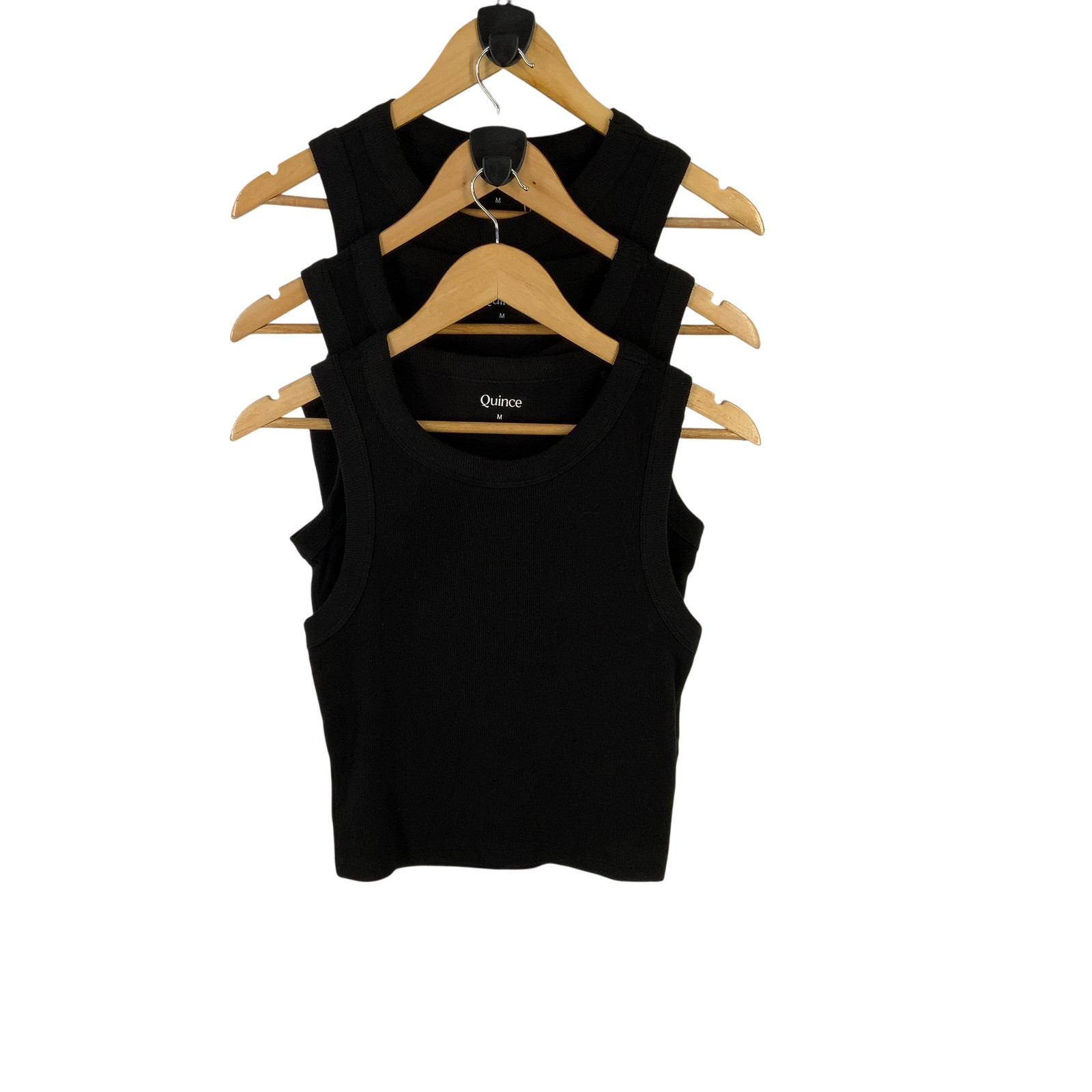 Quince Women Organic Cotton Micro-rib Cropped Cutaway Tank (3-pack) Black M
