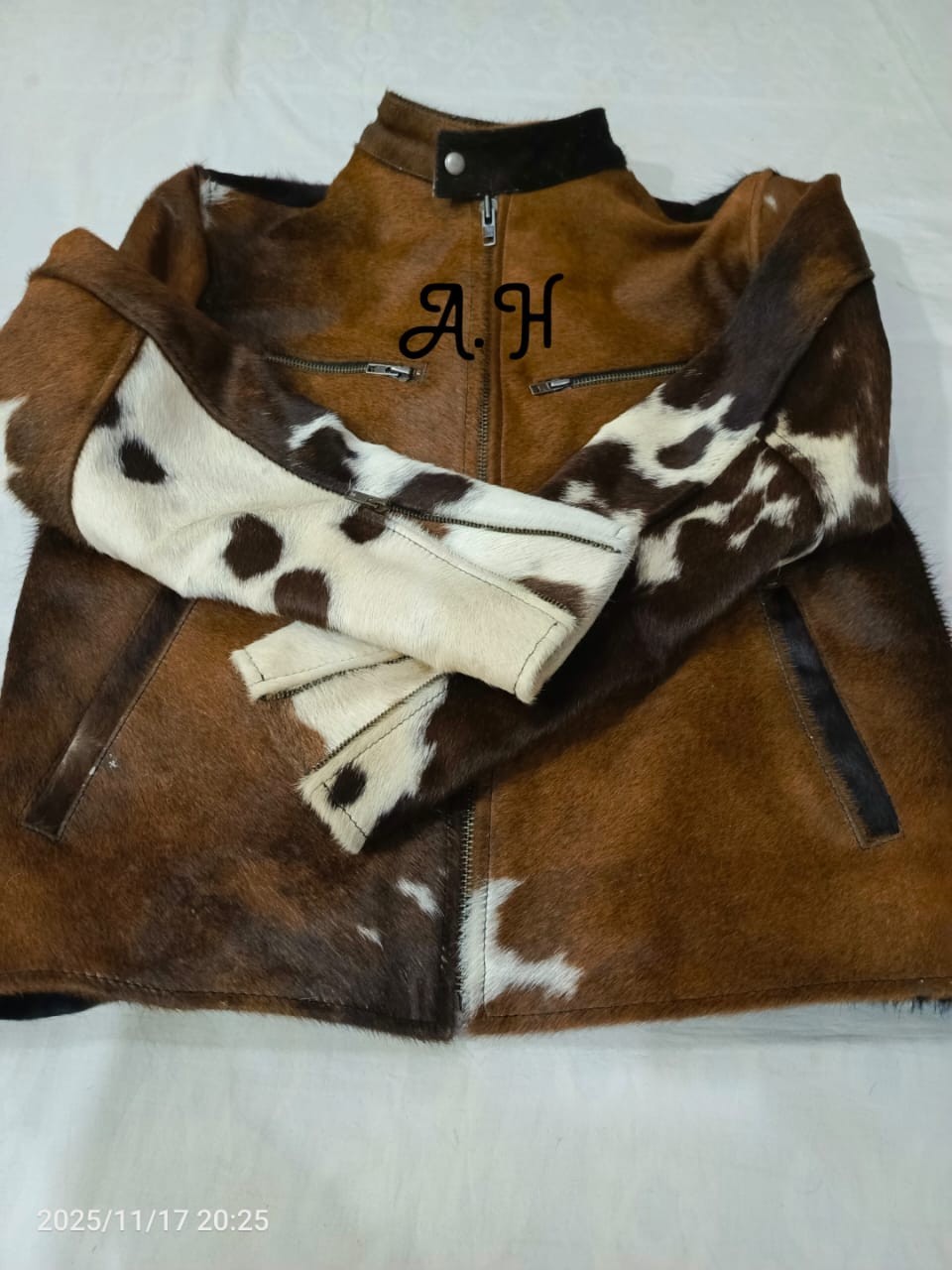 Vintage Western Cowhide Jacket with Real Hair-on Pony Skin And Cow Print Jacket