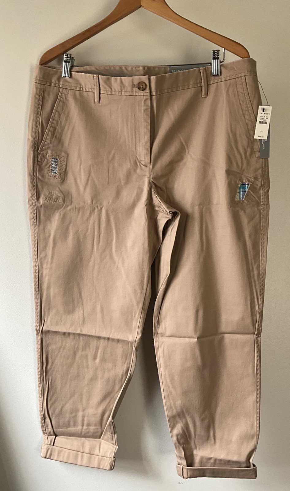 NWT Talbots DISTRESSED girlfriend chinos sz 14 relaxed leg below waist $89.50