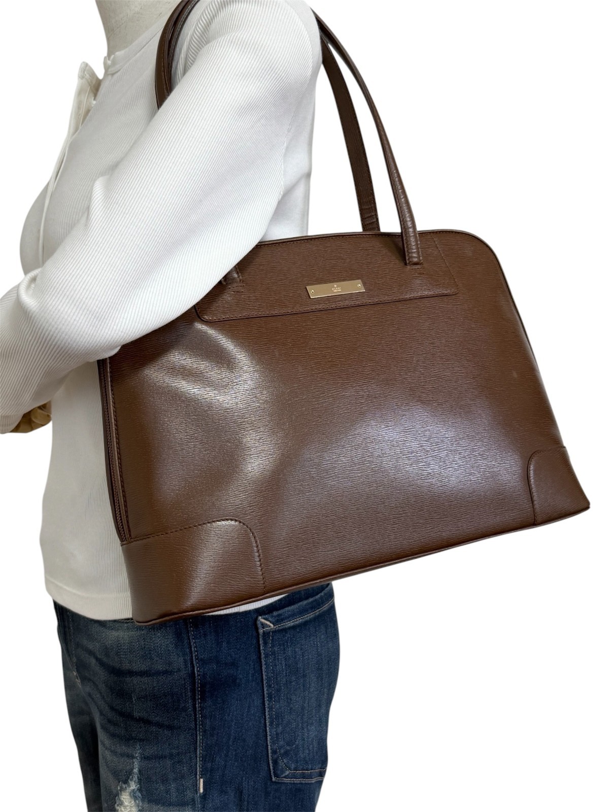 Gucci Brown Leather Tote Bag Shoulder Bag Business Vintage Authentic