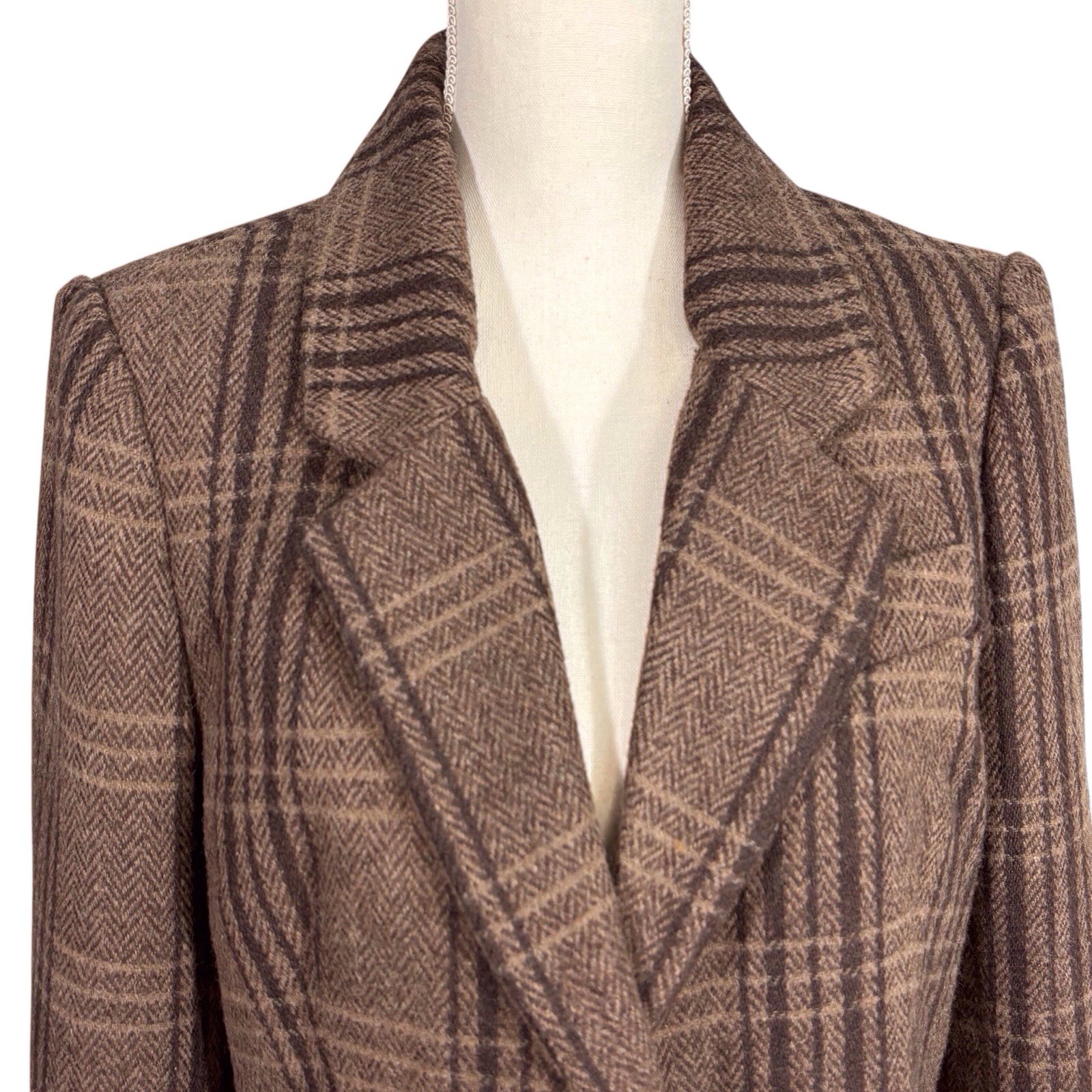 ASTR The Label Brina Cropped Blazer Women’s Medium Brown Black Herringbone Plaid