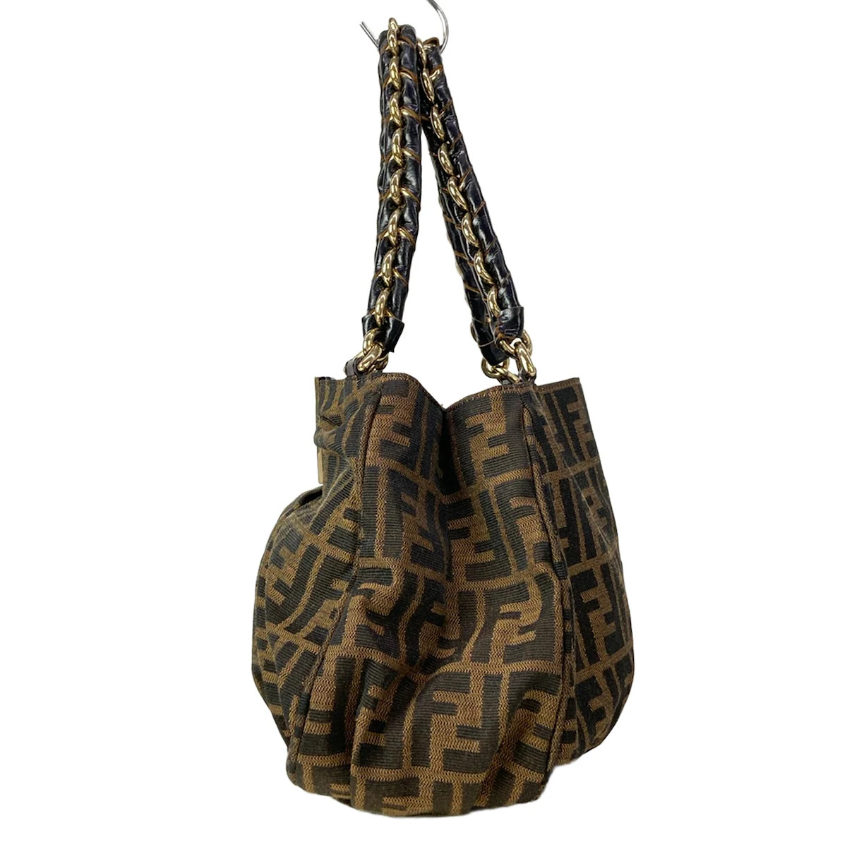 FENDI Zucca 8BR615 Light Brown Black Gold Jacquard Patent Leather Hardware