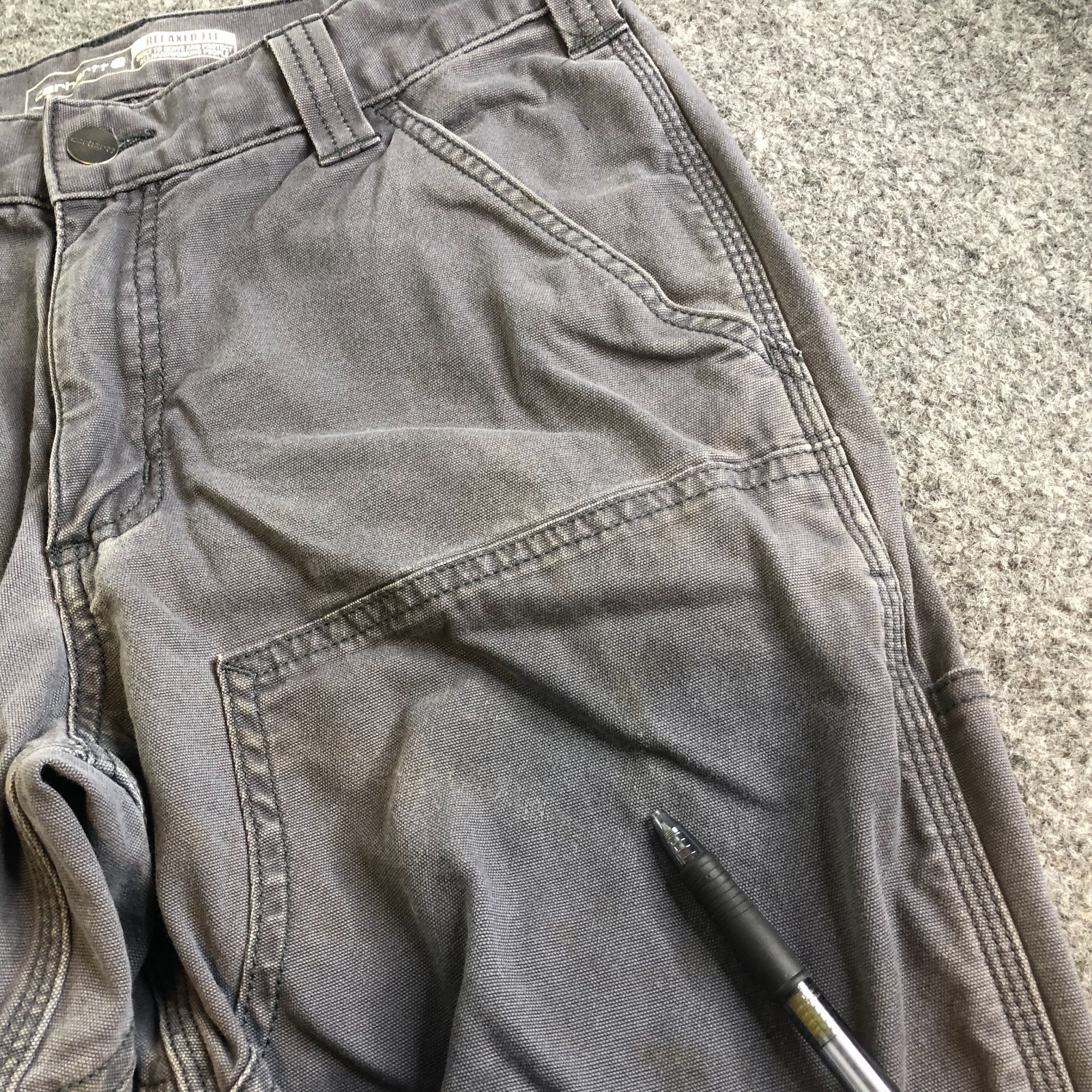 Carhartt Double Knee Pants Mens 30×30 Blue Distressed Relaxed Flex Grunge Baggy