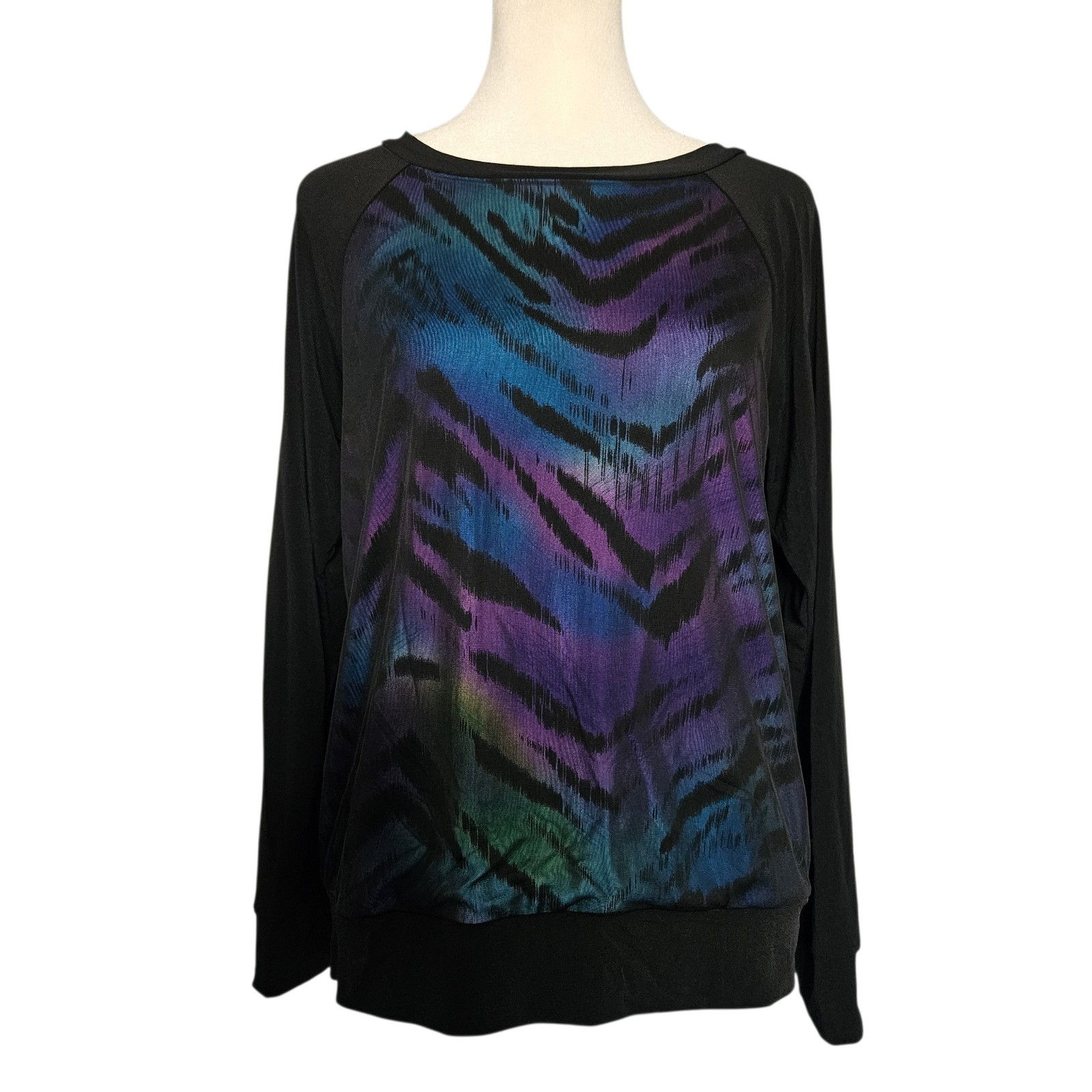 NWT Kate & Mallory Womens S Top Zebra Mesh Long Sleeve Retro Hippie Festival USA