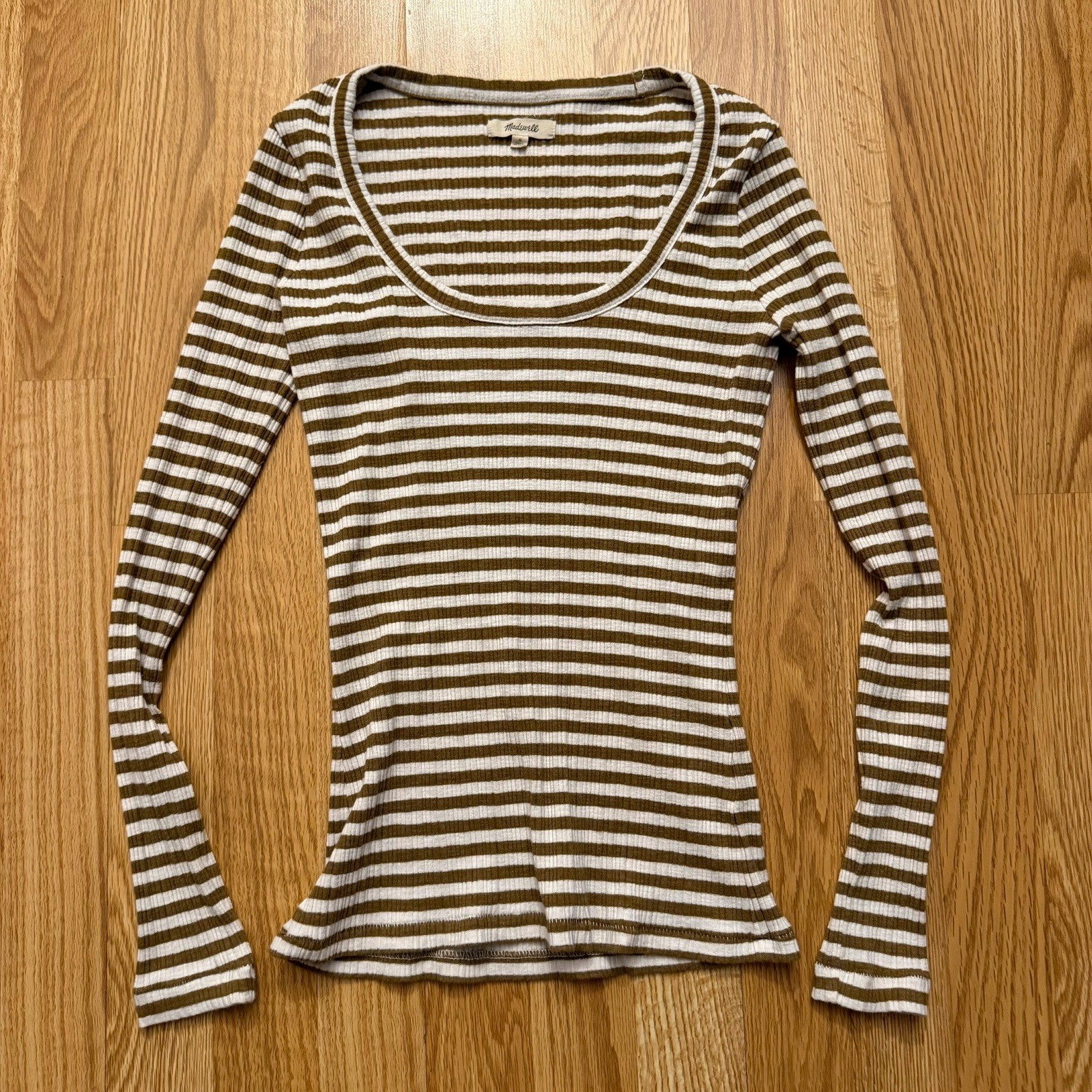 Madewell Brown and White Striped Long Sleeve Women’s Shirt Size Small