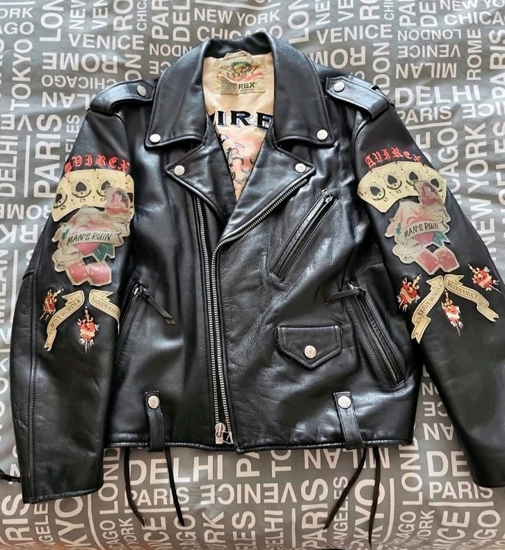 Rare Vintage Avirex Black Leather Tattoo Embroidered Jacket GRAIL Men’s Large L