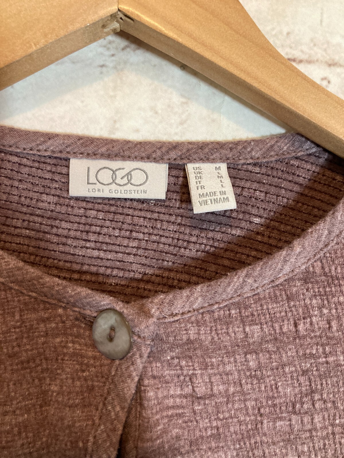 LOGO Lori Goldstein Top Womens Medium Muted Purple Lagenlook Layered Open Front