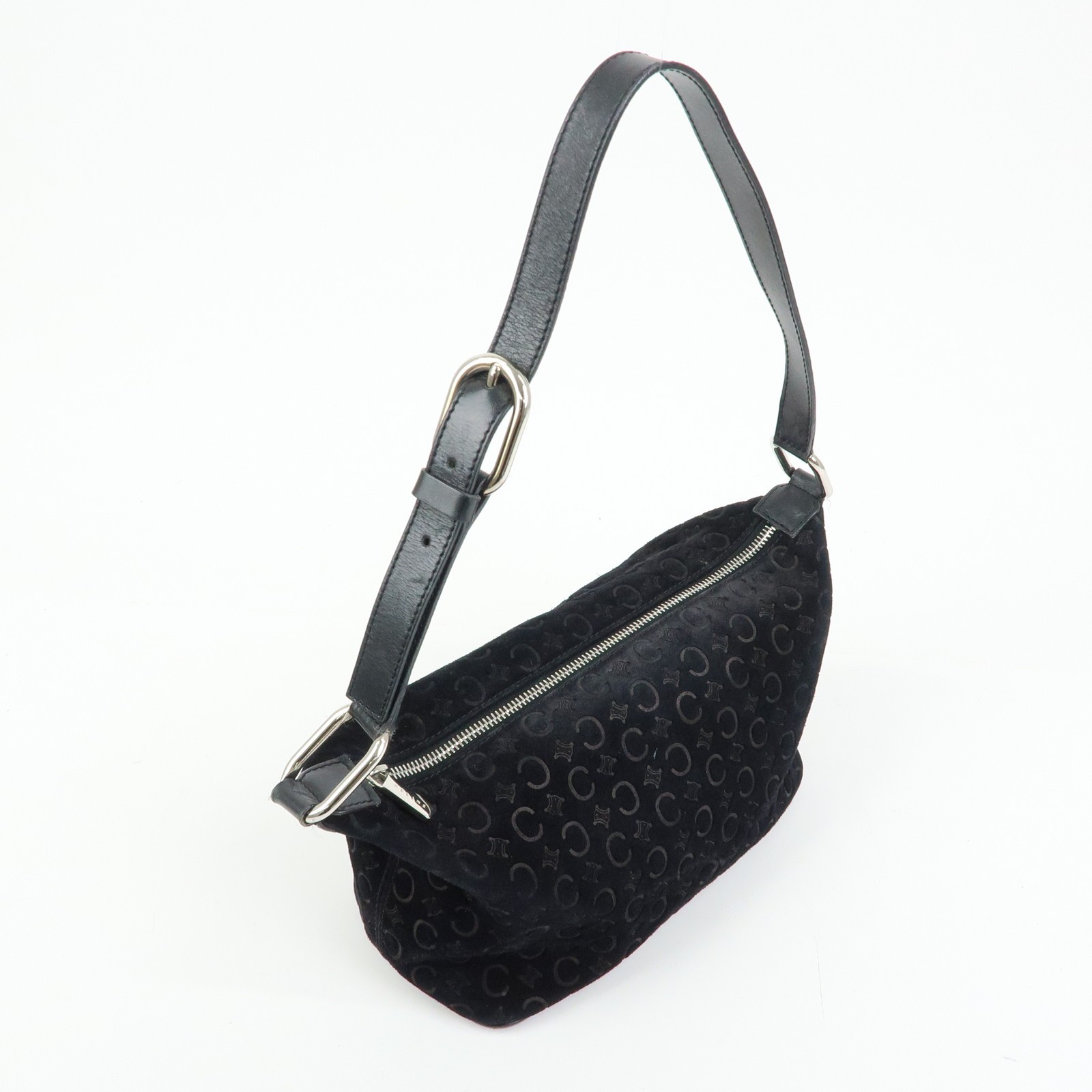 CELINE C Macadam Suede Leather Shoulder Bag Hand Bag Black Authentic Used F/S