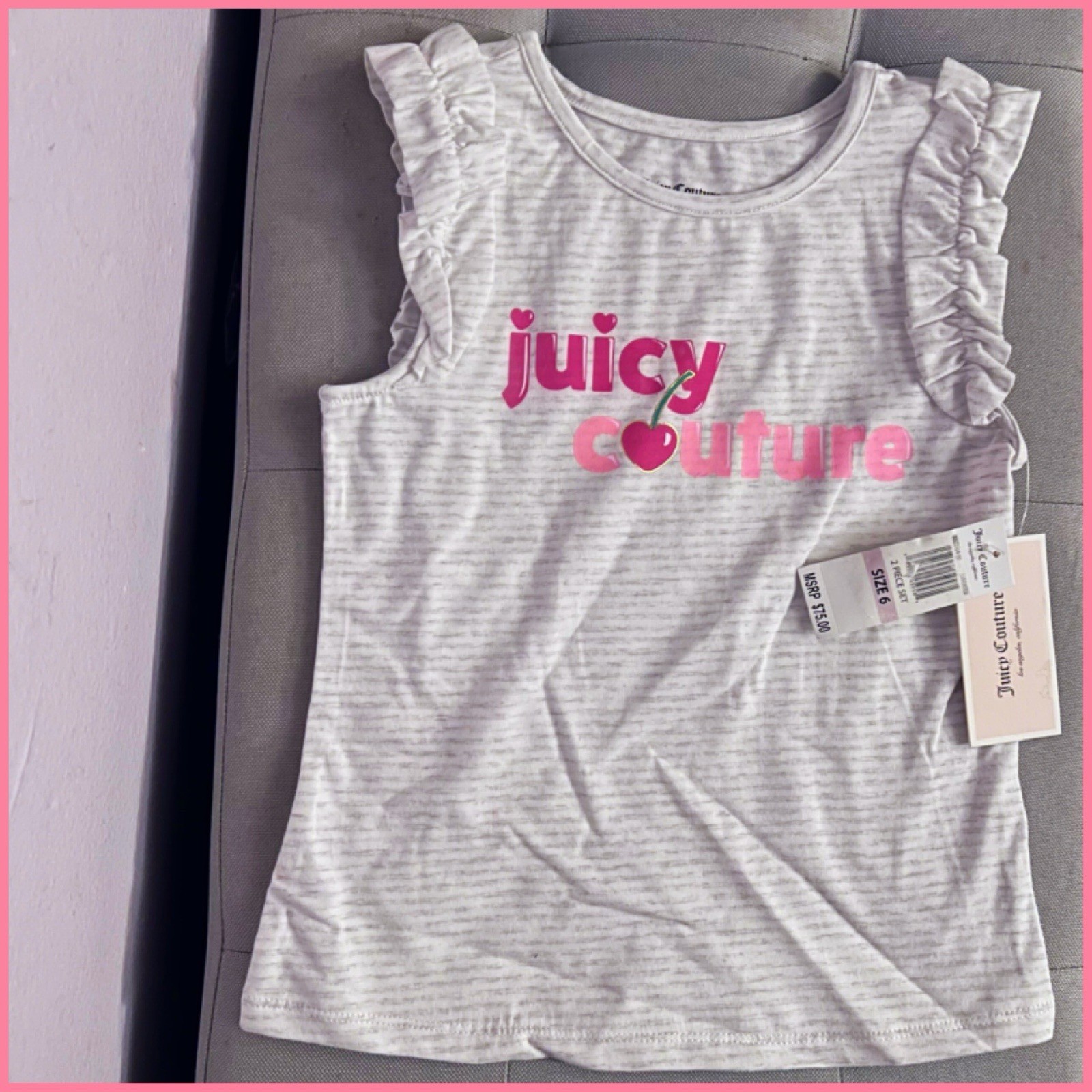Juicy Couture Girls Size 6 Heather Gray & Pink Color 2pc Ruffle Scooter Set $75