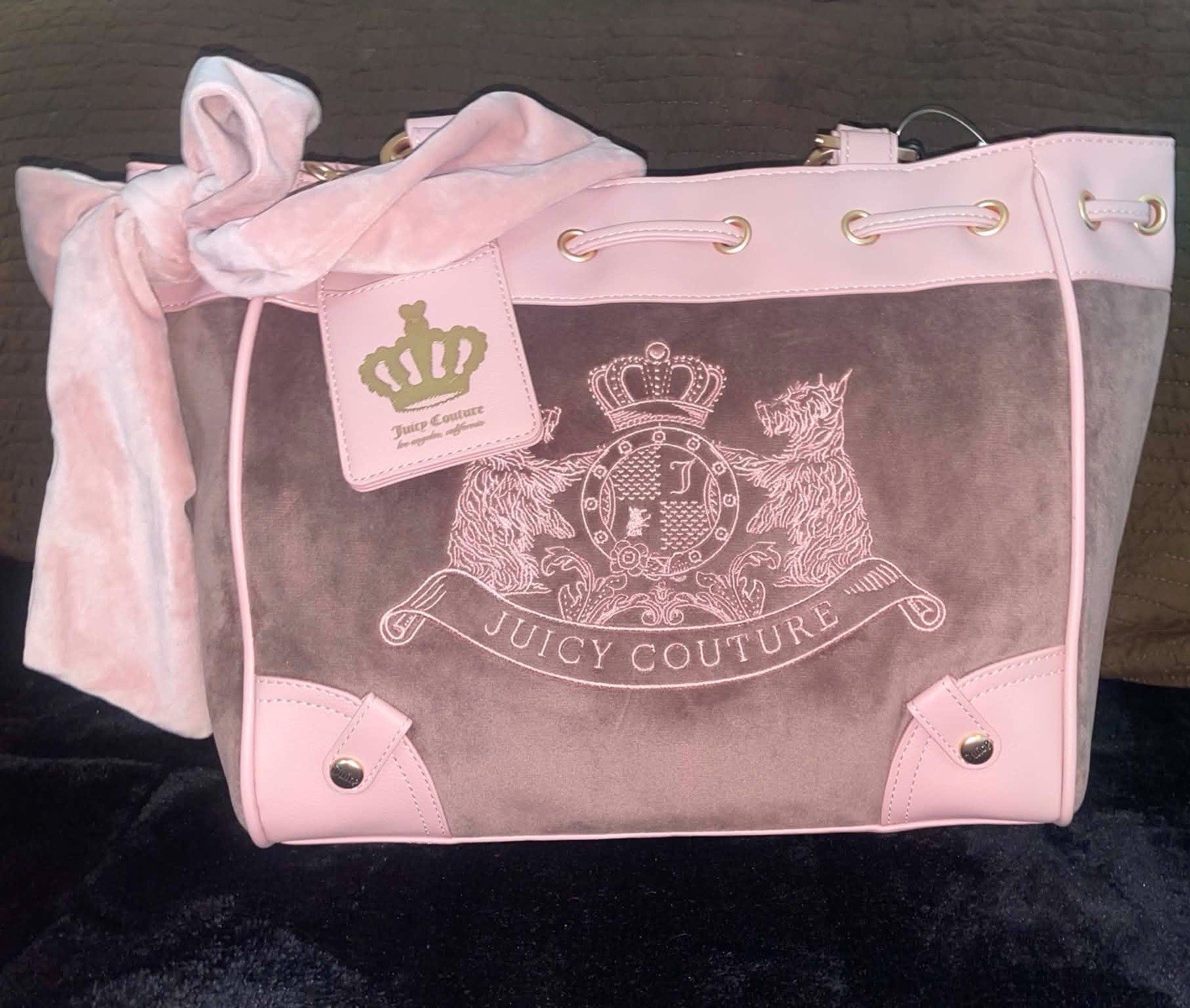 Juicy Couture Daydreamer Day froPink Large Tote Bag, Bow Logo Crest, Charm,
