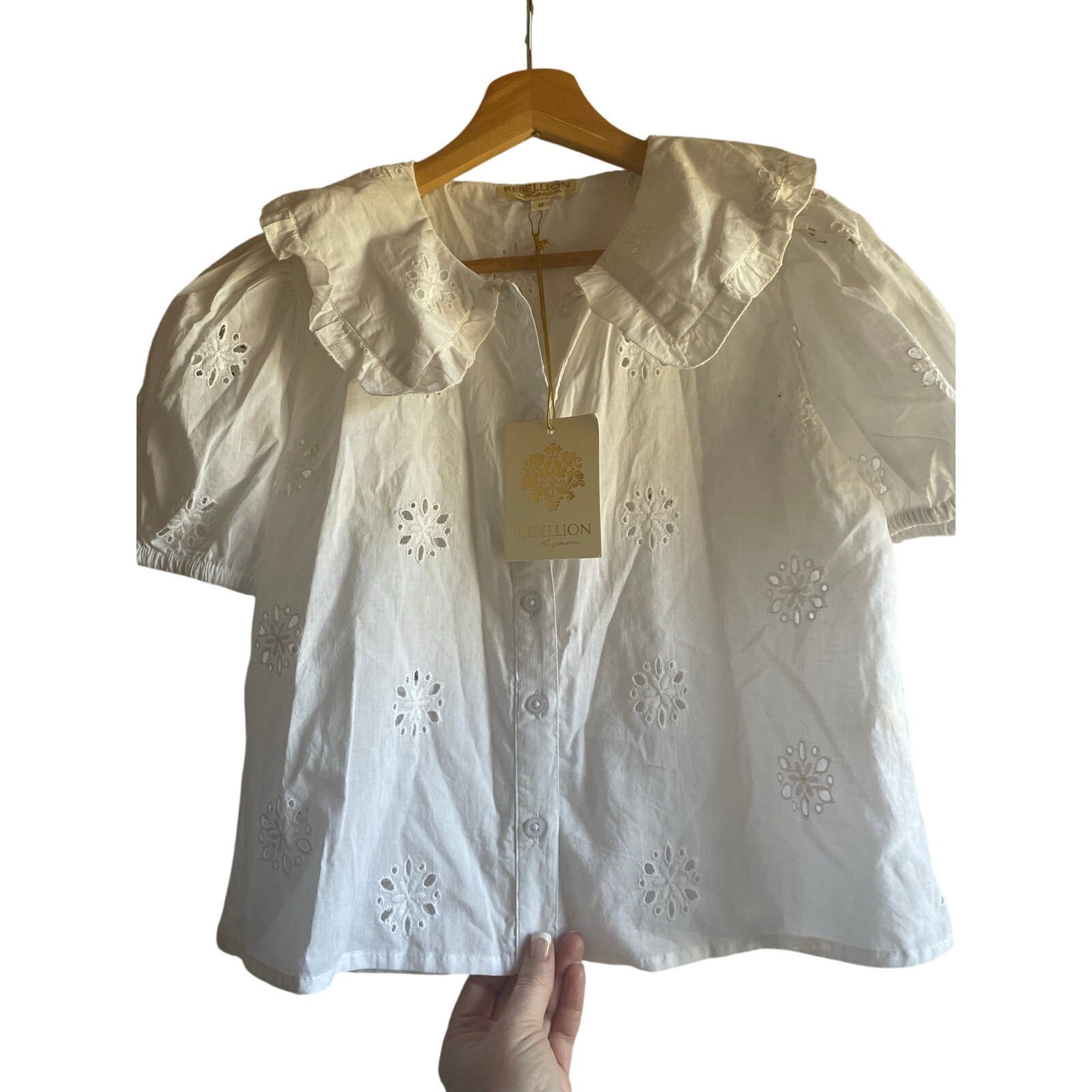 Cropped Cotton Eyelet Blouse MEDIUM Bright White NWT!
