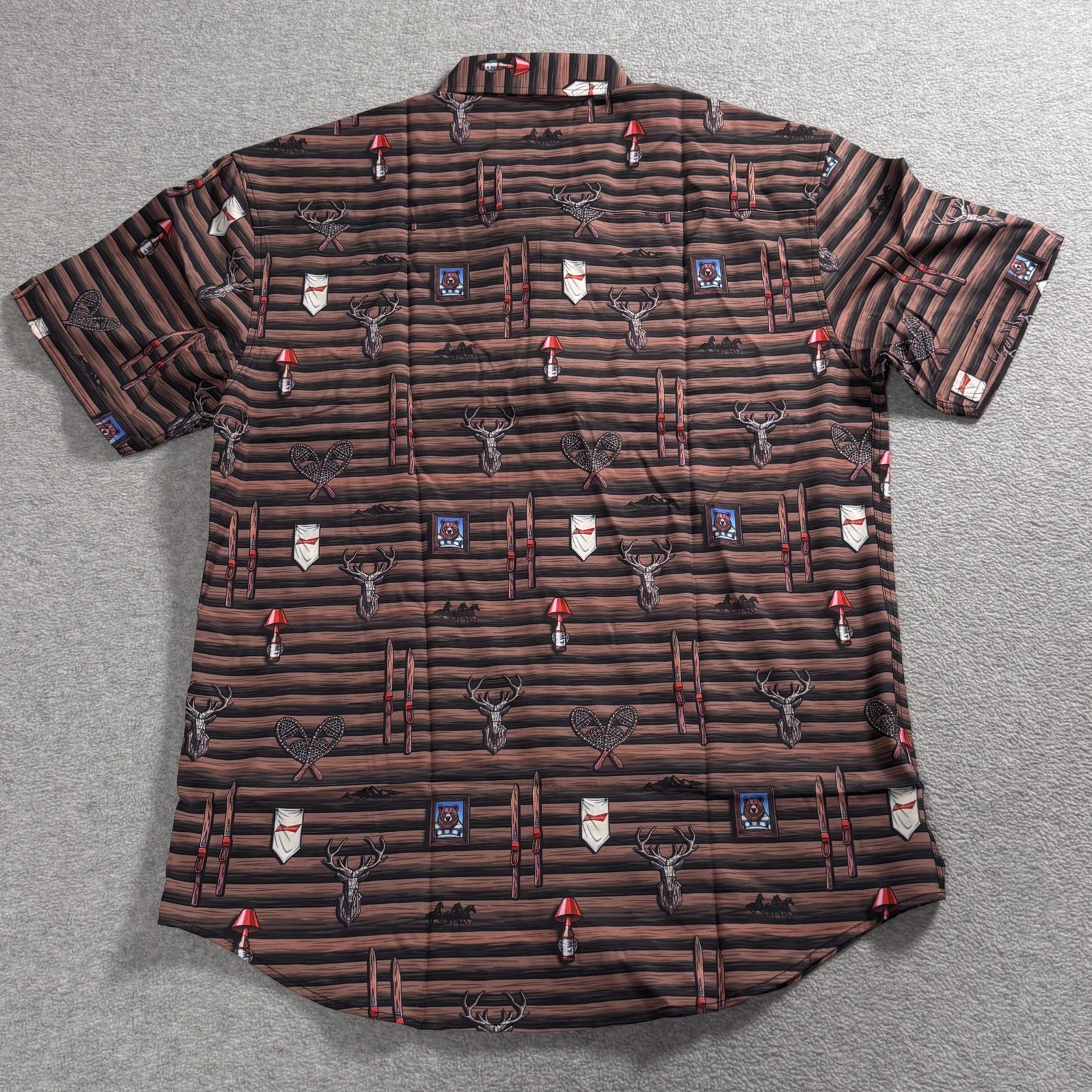 NWT RSVLTS Men’s BUDWEISER SKI LODGE BUCK RARE KUNU SHIRT LARGE Dad Comfort Beer