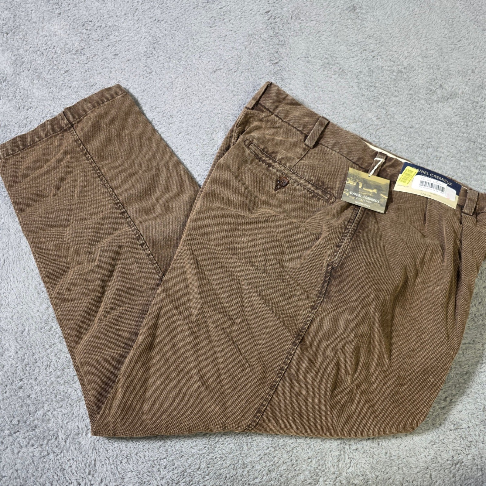 Daniel Cremieux Mens 36×29 Normandy Pleated Trousers Brown Fine Italian Fabric