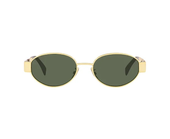 Celine CL40235U 30N Triomphe Metal Oval Sunglasses Gold Green Lens AUTHENTIC