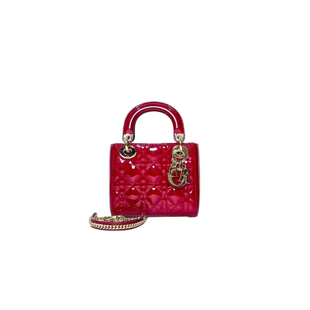 Dior Lady Mini Patent Red GHW Bag 17x15x5cm Serial Number: 28-MA-0178