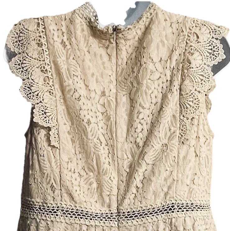 Ivory Crochet Floral Lace Overlay Dress Sz L Fit & Flare Cottagecore Fairycore