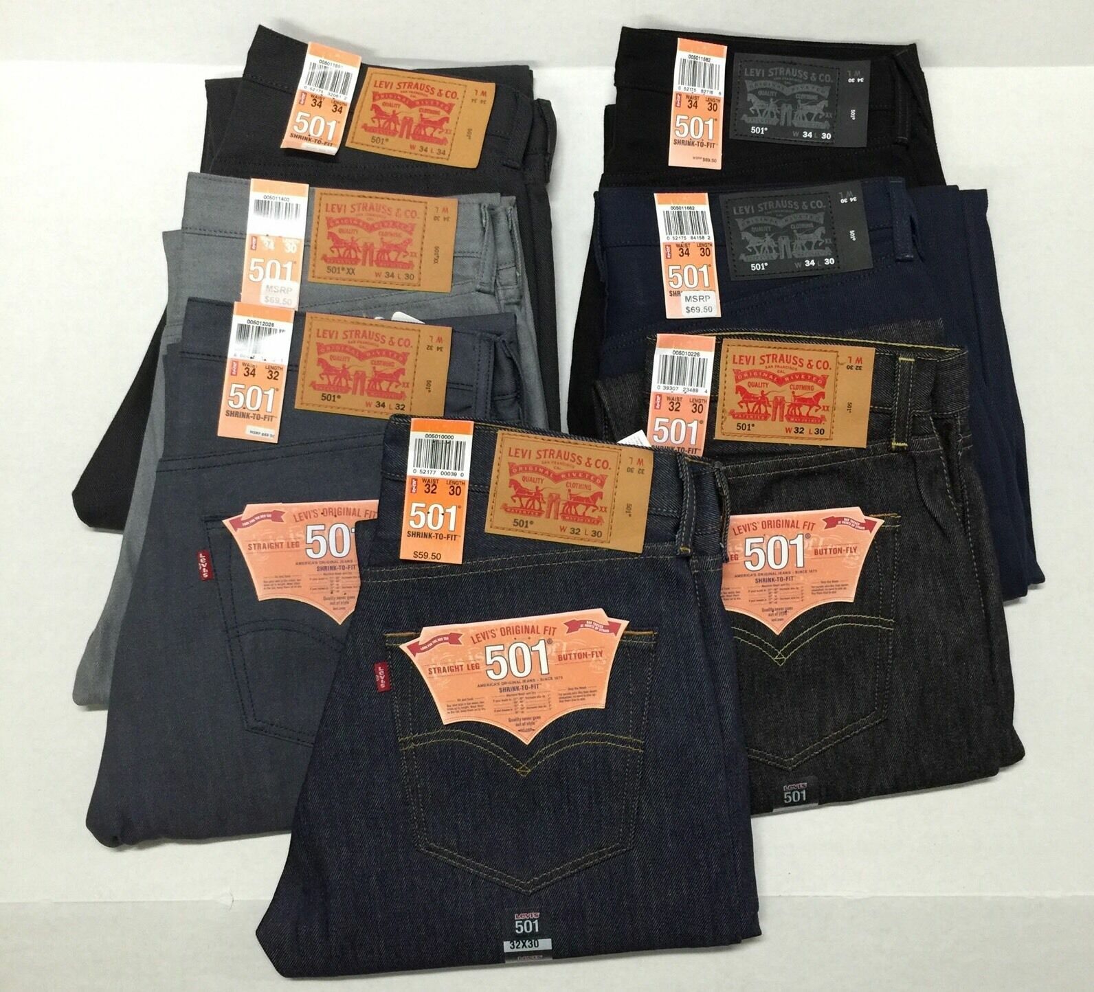 LEVIS MEN’S 501 BUTTON FLY SHRINK TO FIT JEANS STRAIGHT FIT ORIGINAL