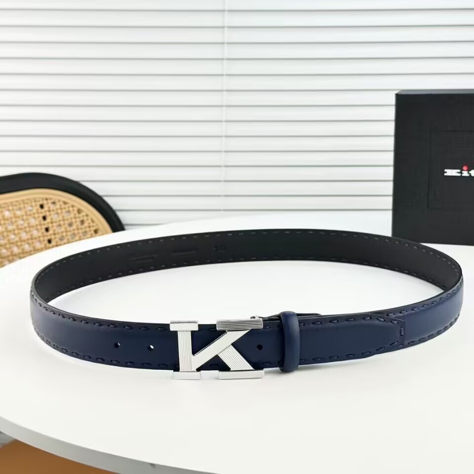 NEW KITON BELT 100% LEATHER BLUE/BIACK MEN’S “K” BELT