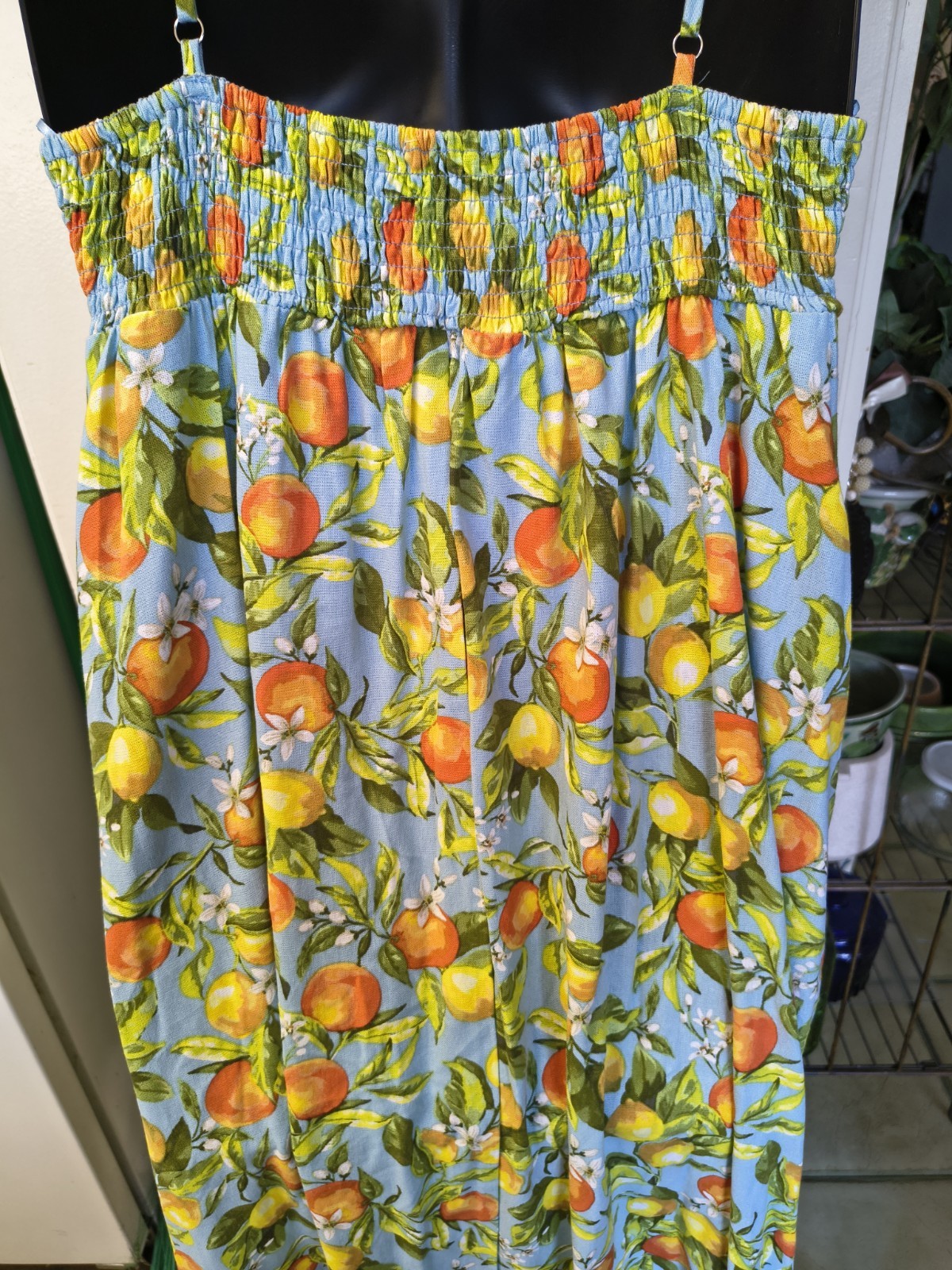 Women Large Free Assembly Linen Blend Maxi Dress Fruit Lemon Oranges Print Dress