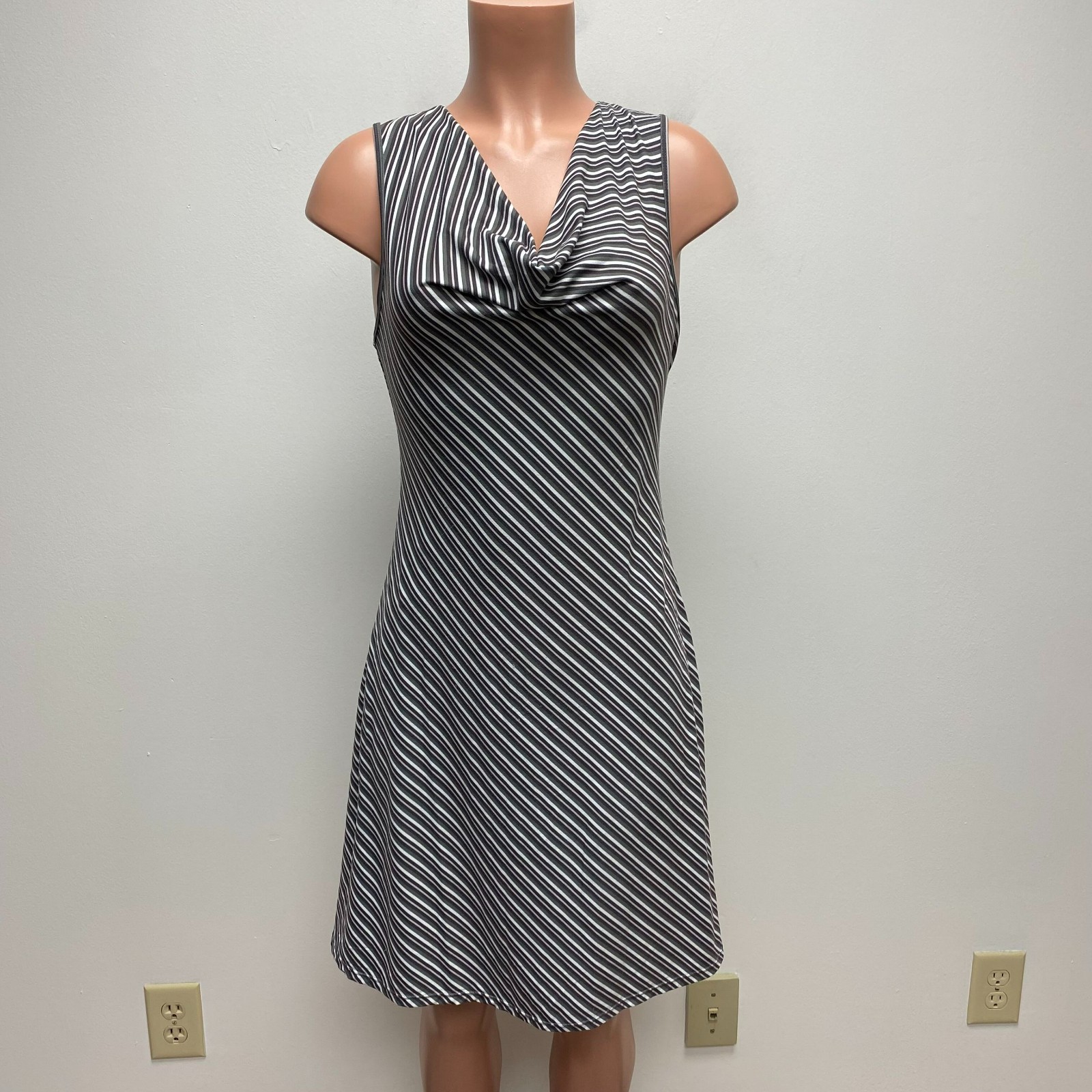 Freedom Trail by Kyodan Womens Black Striped Cowl Neck Sleeveless Tank Dress S