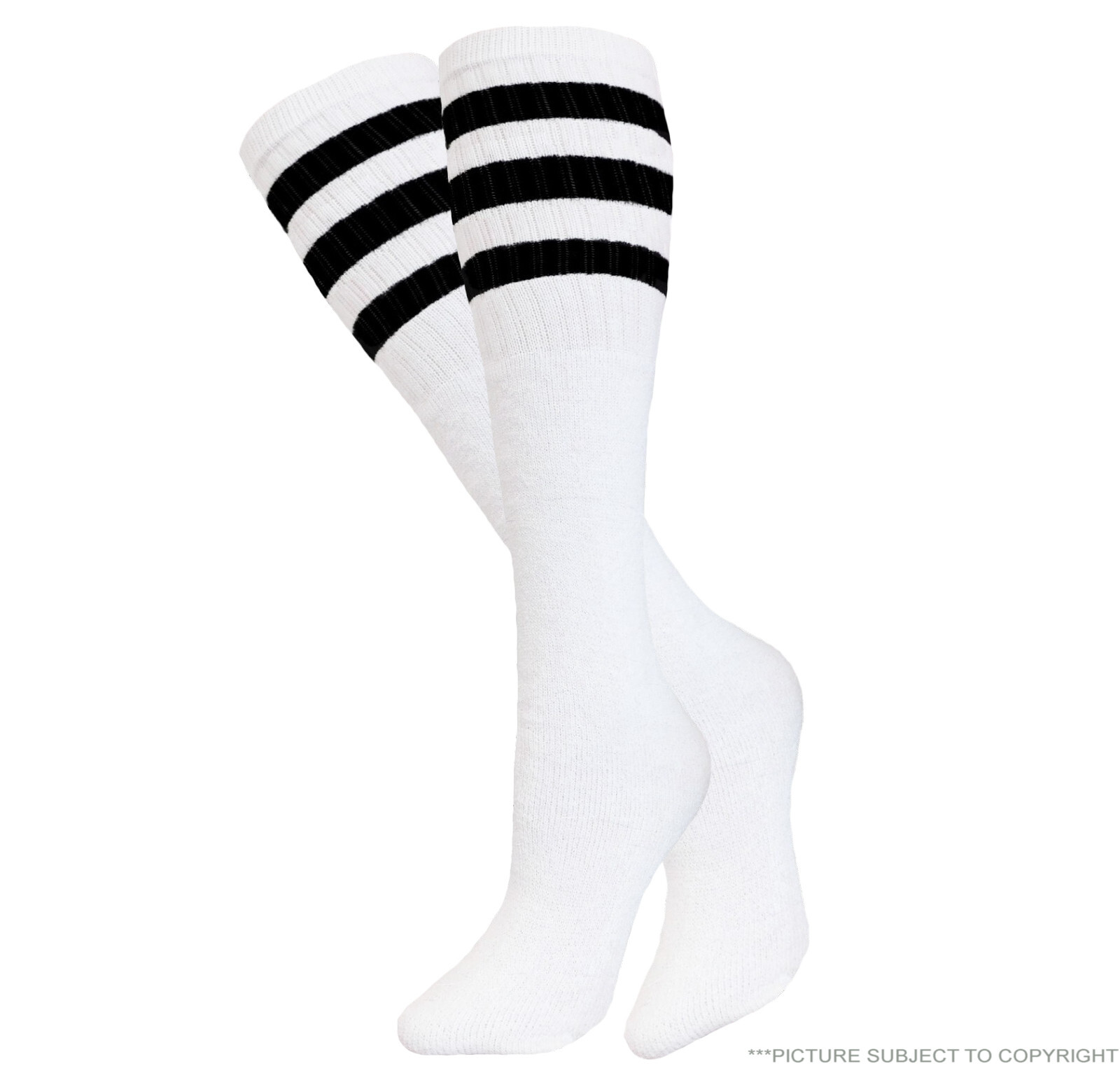 4 PAIRS TUBE SOCKS OLD SCHOOL COTTON BLACK STRIPE 22 INCHES SPORTS SOCKS