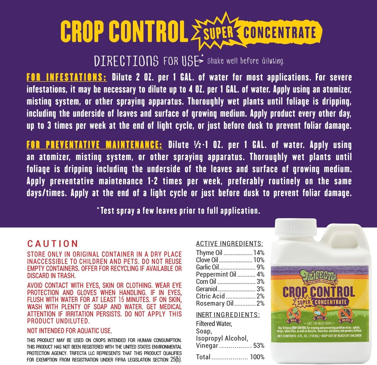 Trifecta Crop Control Super Concentrate All-in-One Natural Pesticide, Fungicide,
