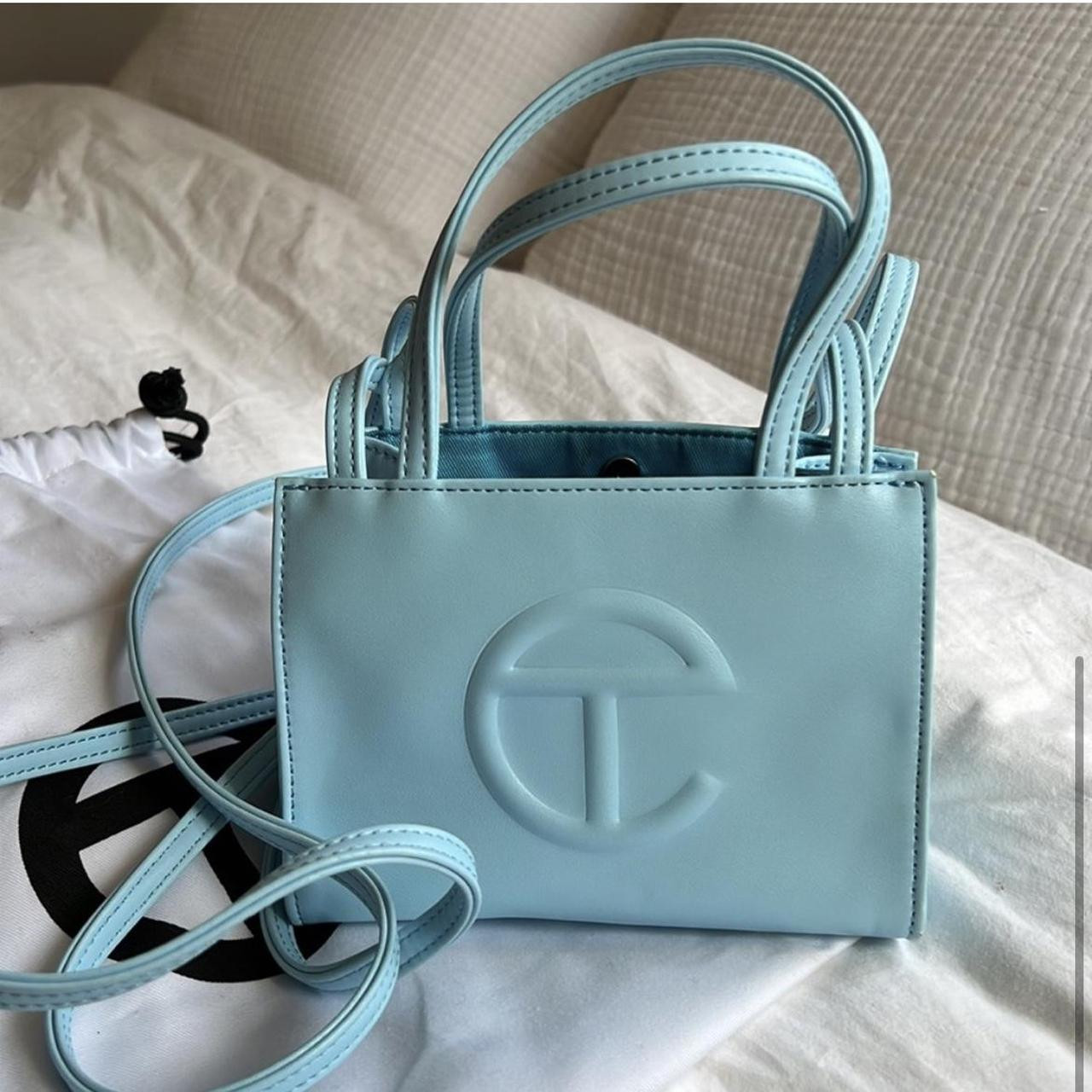 Telfar Small Shopping Tote Bag Light Blue Vegan Leather Crossbody
