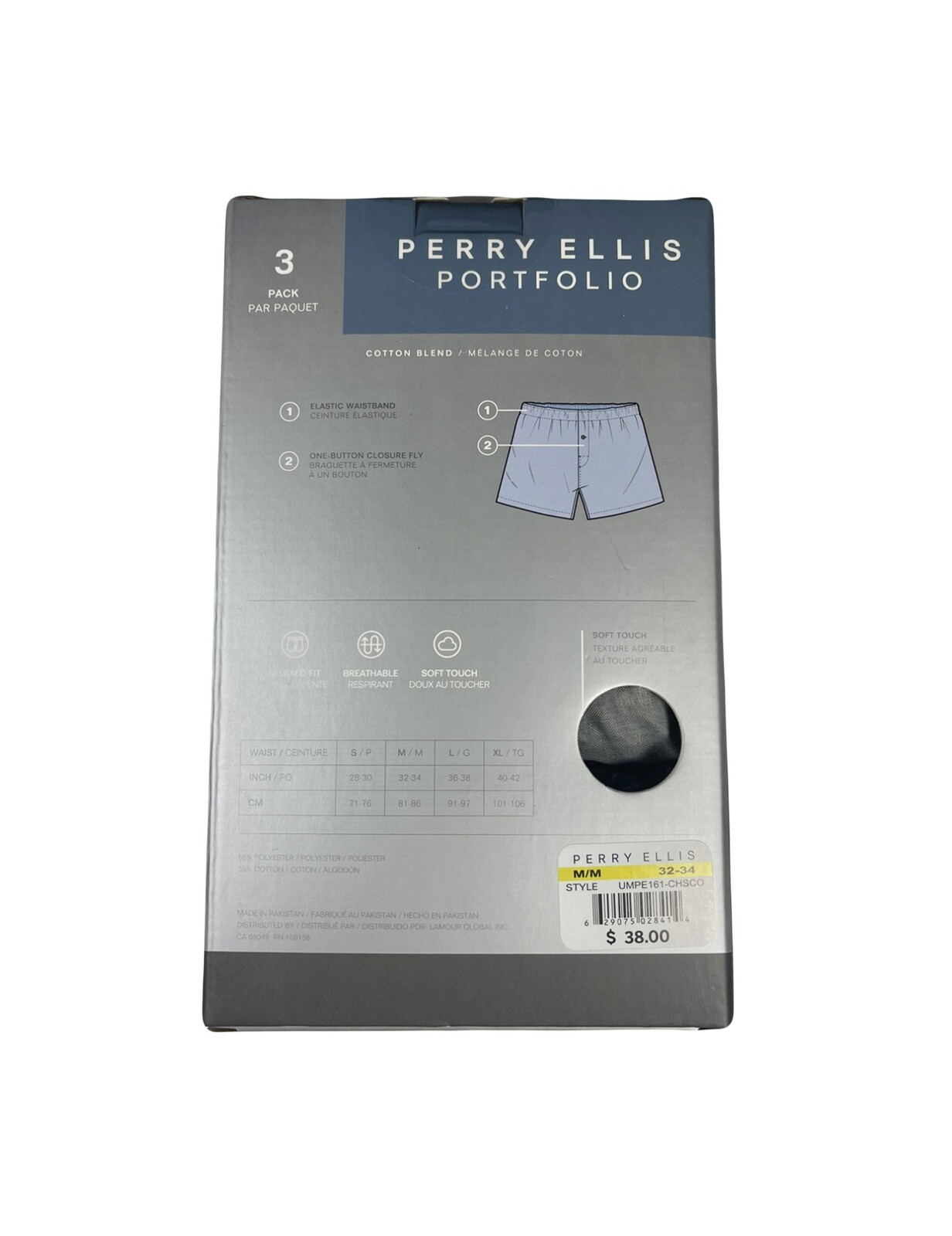 NWT PERRY ELLIS. 3 Pack. Cotton Stretch Woven Boxer. Multi. MSRP $38.00