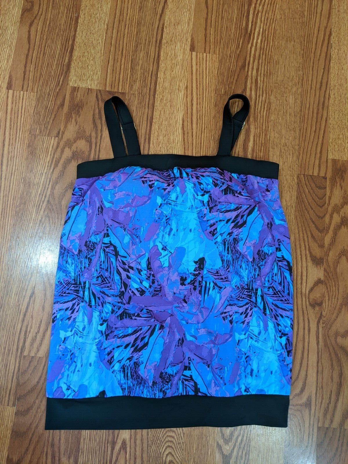 AVENUE PLUS SWIM TOP TANK STRAPS BOTTOM BAND BLUE PURPLE NYLON SPAN SHELF BRA 18