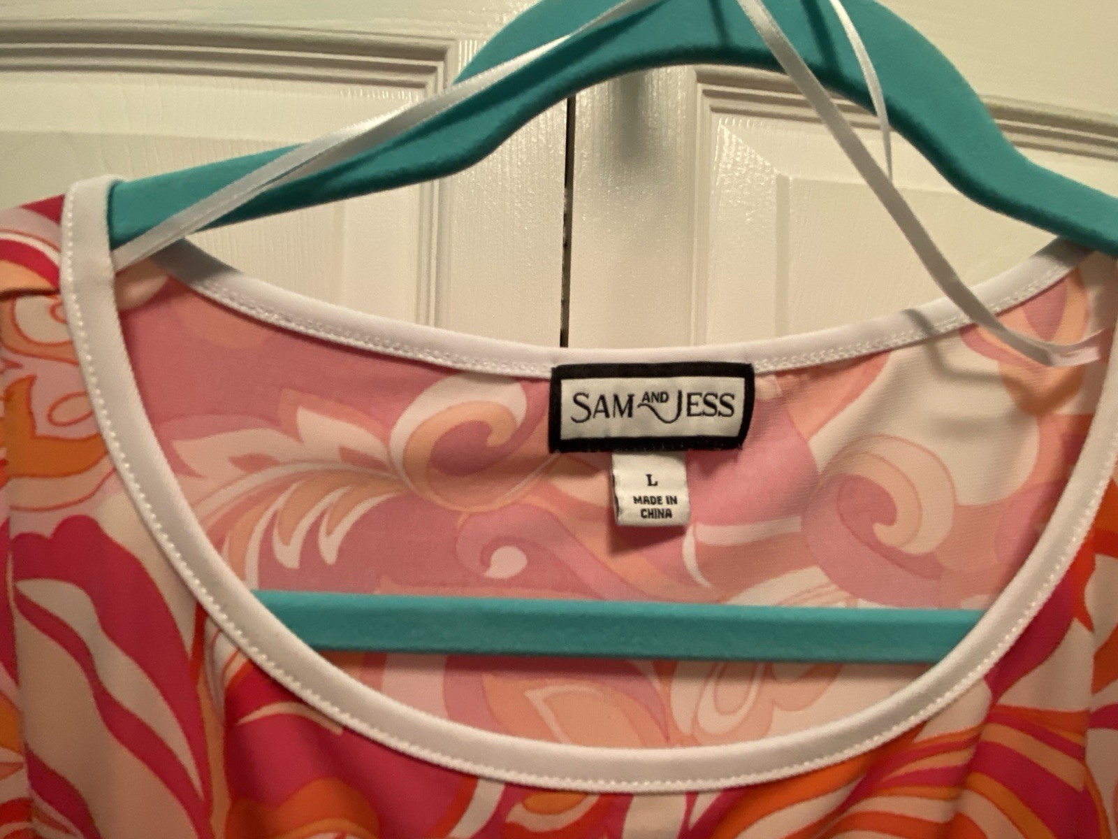 Sam & Jess Vintage Inspired 60’s Groovy Swirl Floral Pink Orange Top Large