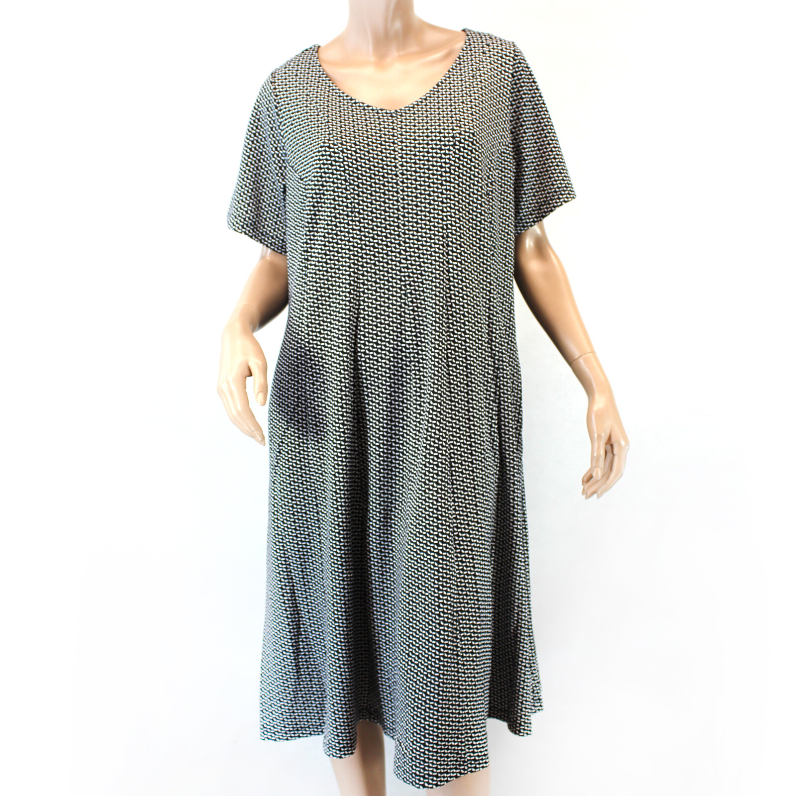 Catherines Plus Black/White V-Neck Midi DRESS Petite 2X 22/24