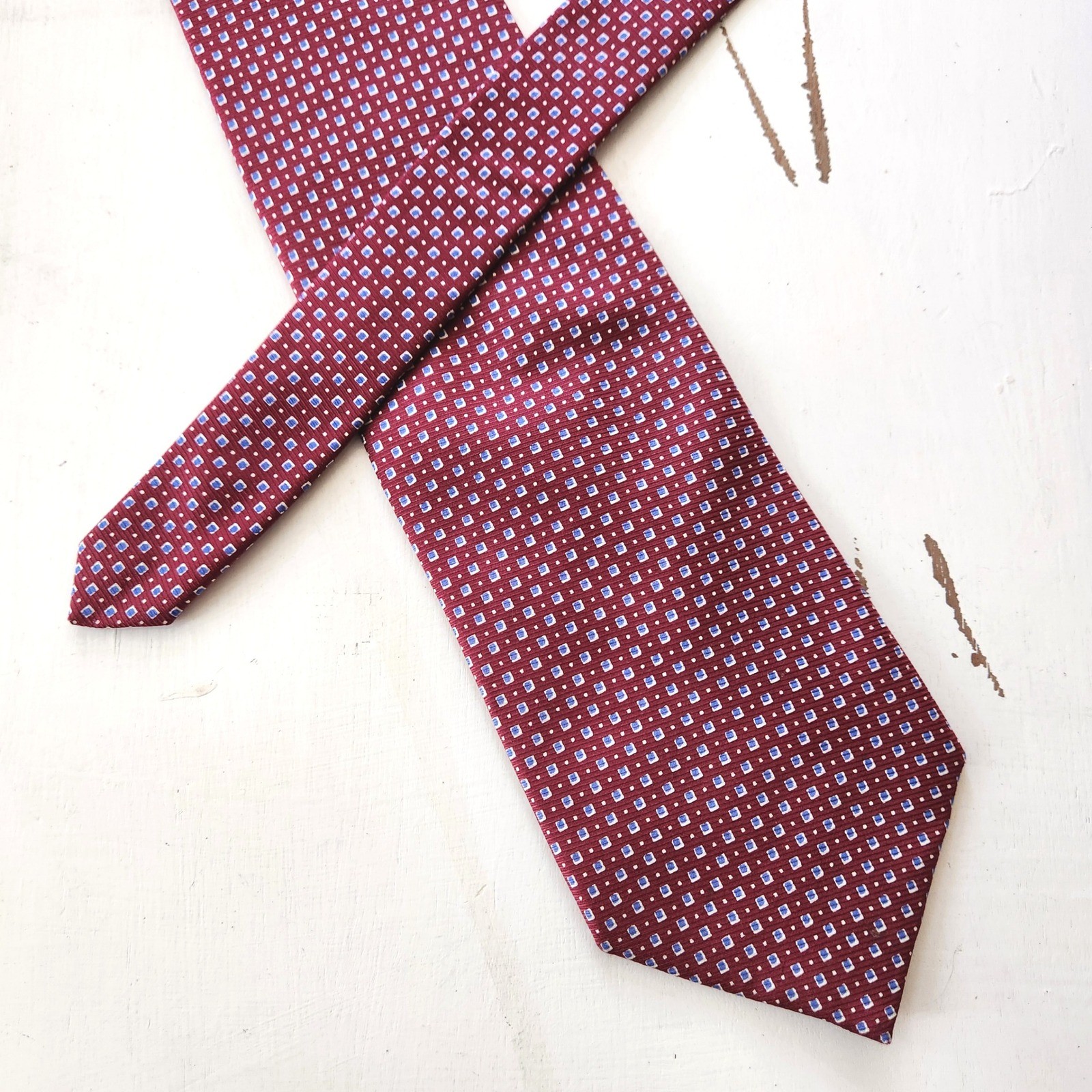 Vintage Brooks Brothers Makers All Silk Red Blue Micro Dot Pattern Necktie 56″