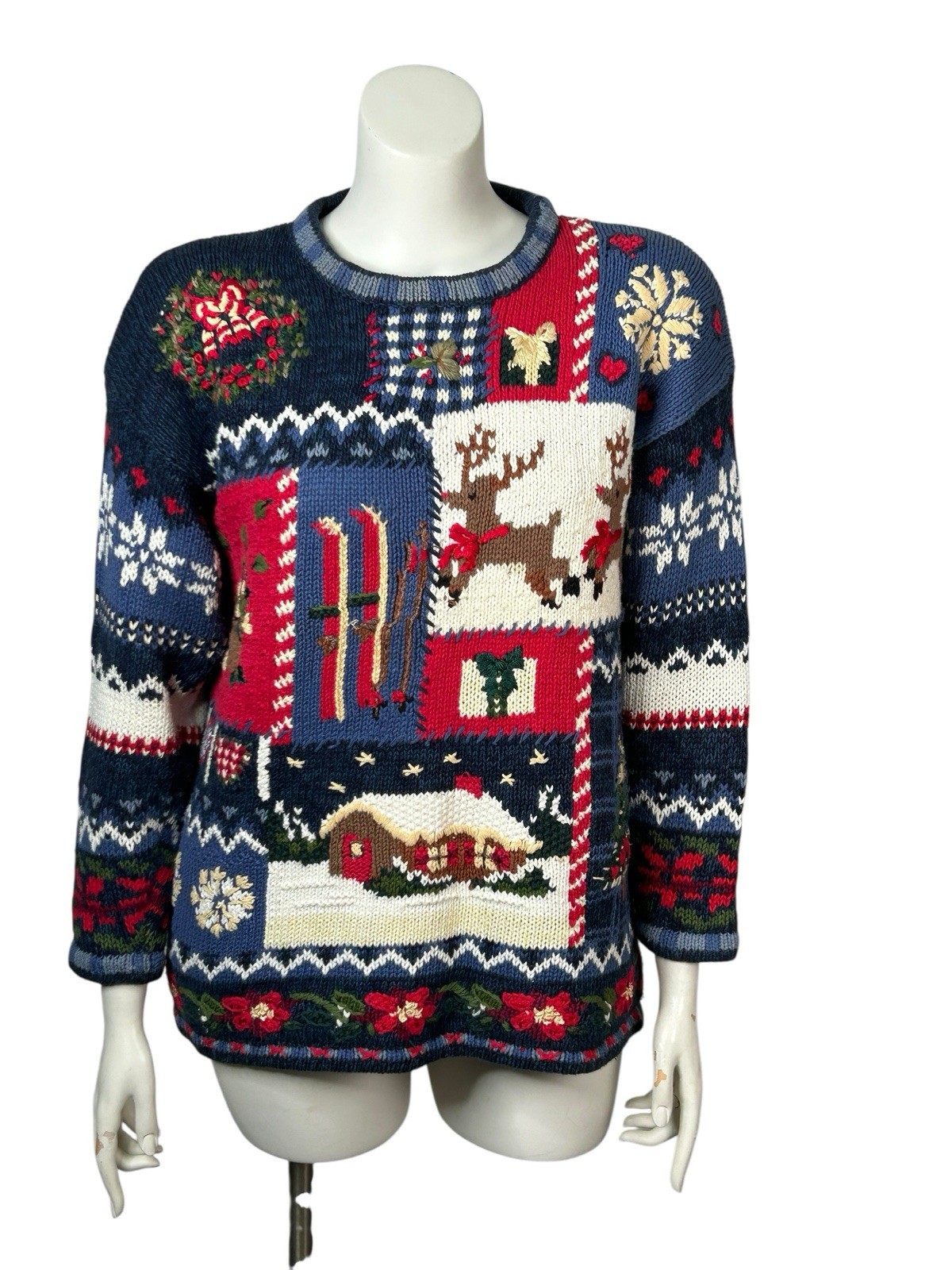 Vintage Casual Corner Christmas Sweater Women’s XL Patchwork Winter Holiday