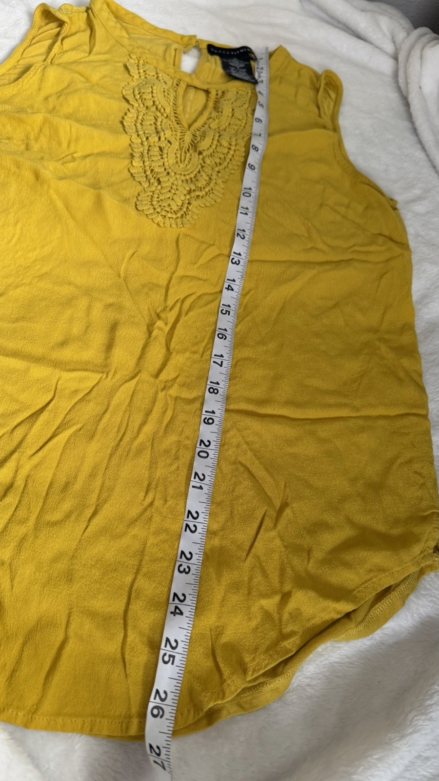 Grace Elements Women’s Mustard Lace Sleeveless Rayon Blouse Top Size M Boho