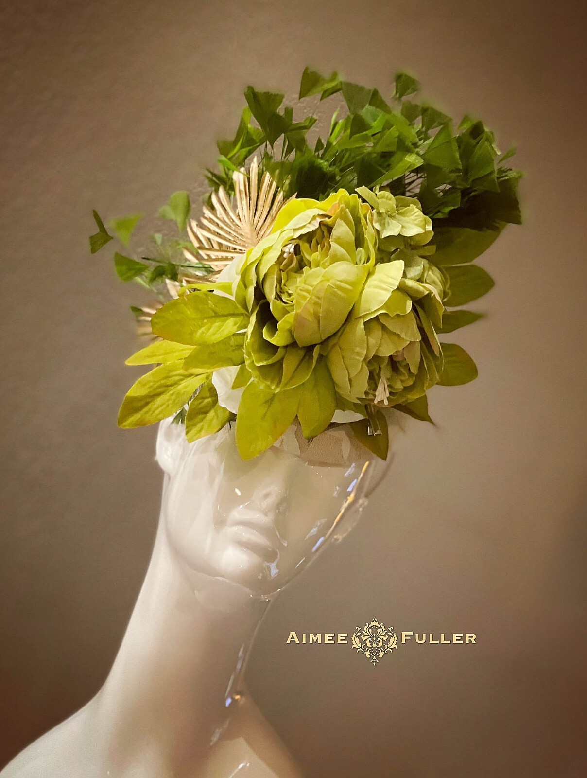 Kentucky Derby Fascinator Ivory White Moss Green Rose Hat Royal Ascot Bridal Hat